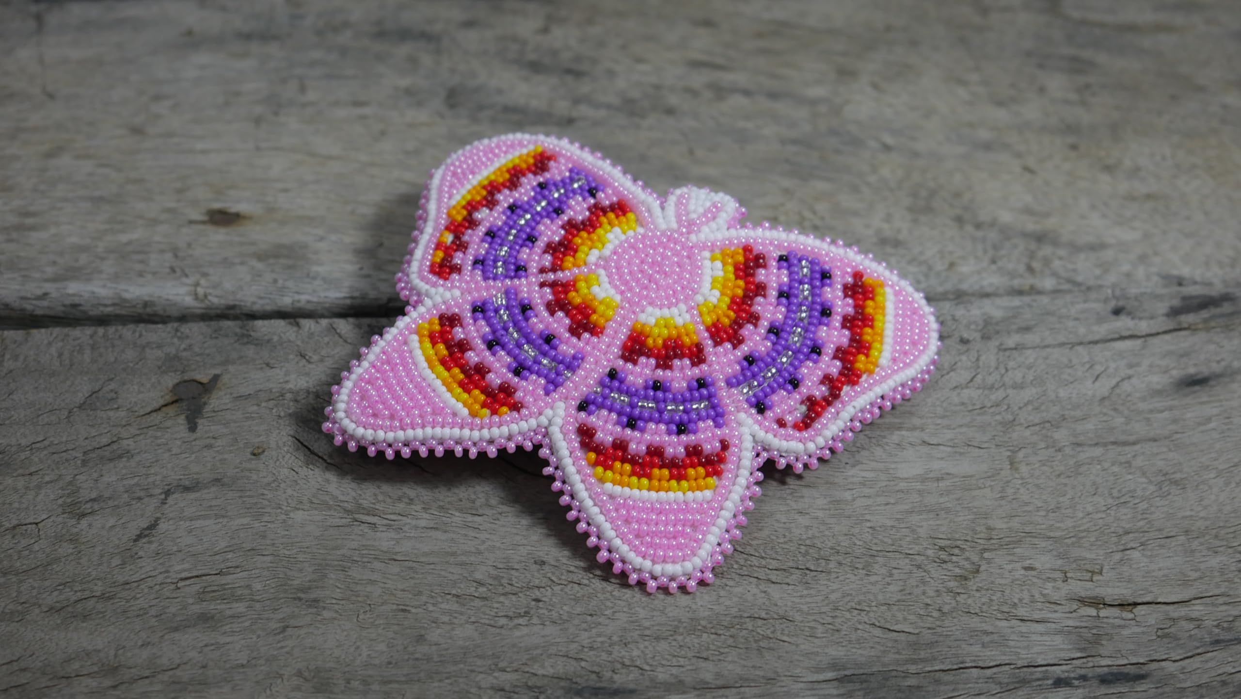 BuyBeaded Beaded Hair Clip – Native American Style Butterfly (Baby Pink) – Handmade