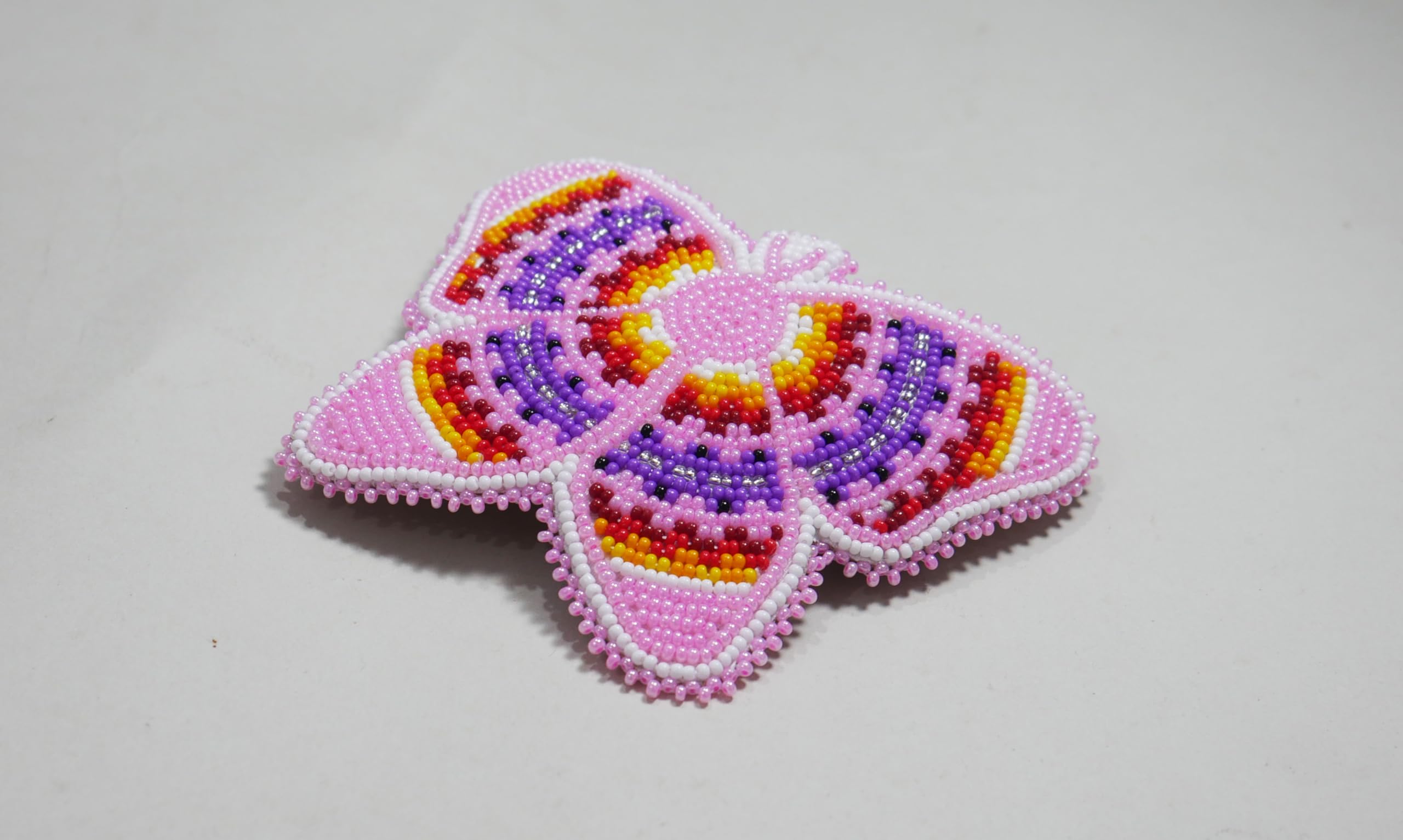 BuyBeaded Beaded Hair Clip – Native American Style Butterfly (Baby Pink) – Handmade