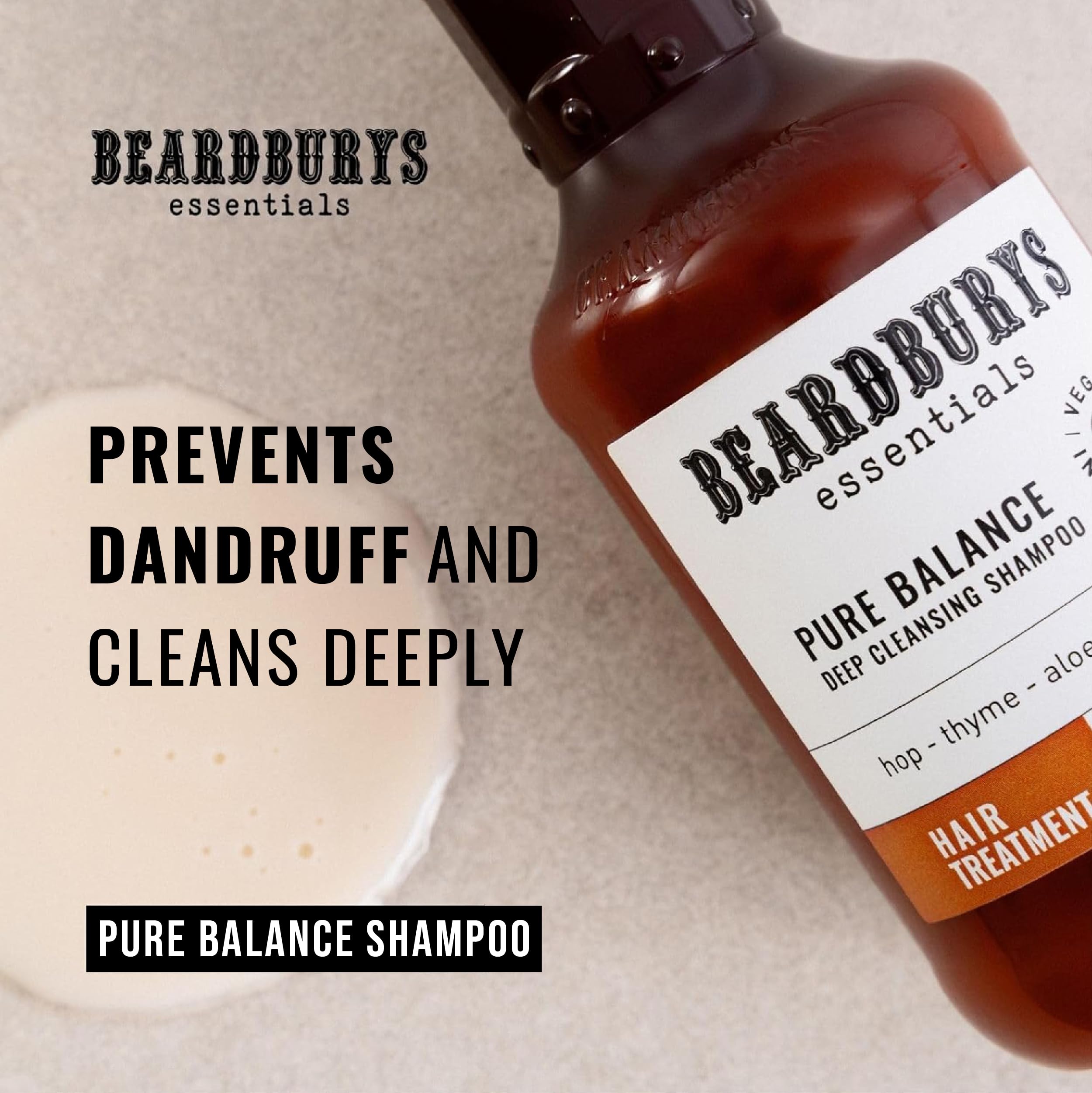 Beardburys Essentials Pure Balance Anti-Dandruff Shampoo – Thyme & Mint, Exfoliating, Vegan, 250 ml