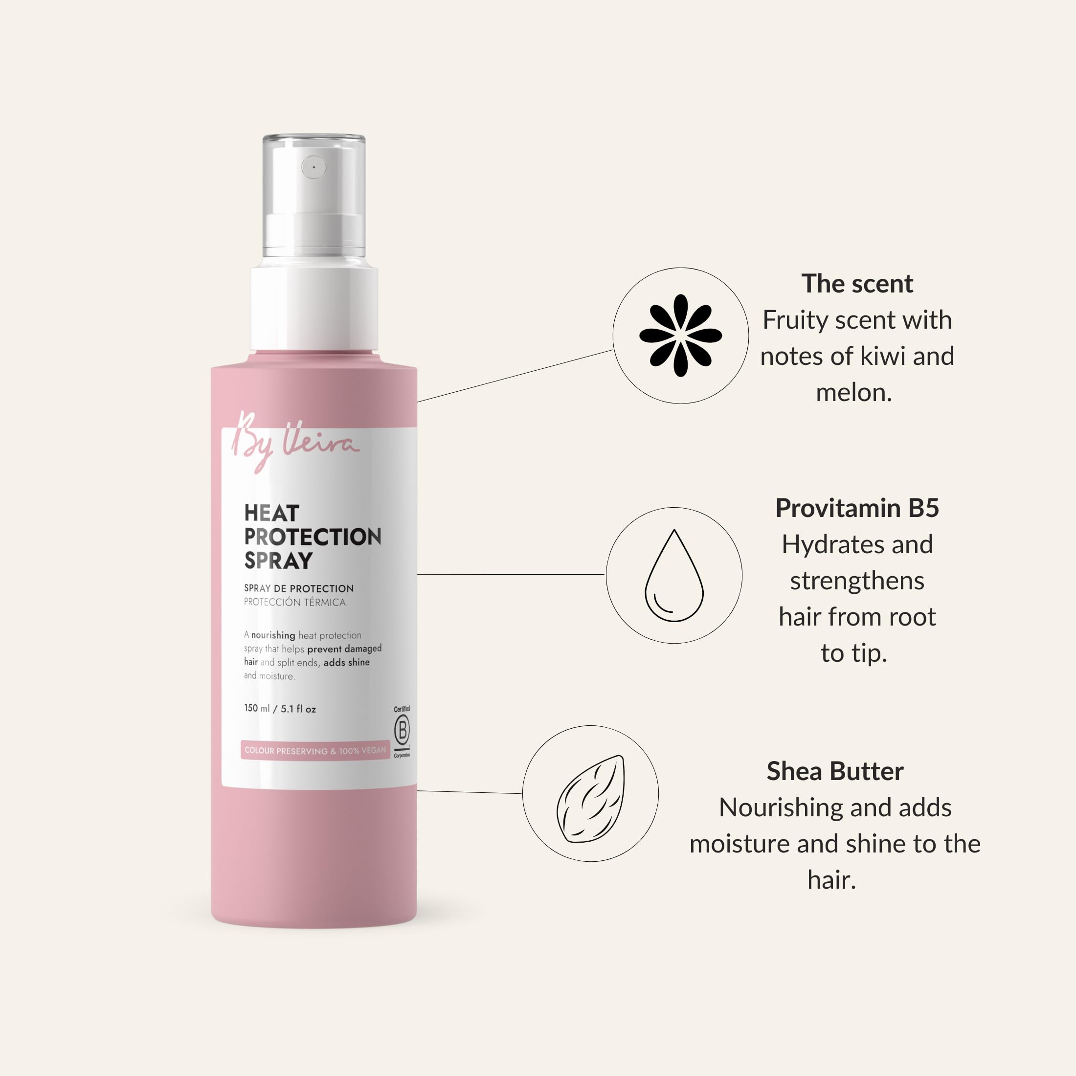 By Veira Heat Protection Spray 5.1 oz – Shine, Color Preservation, 100% Vegan