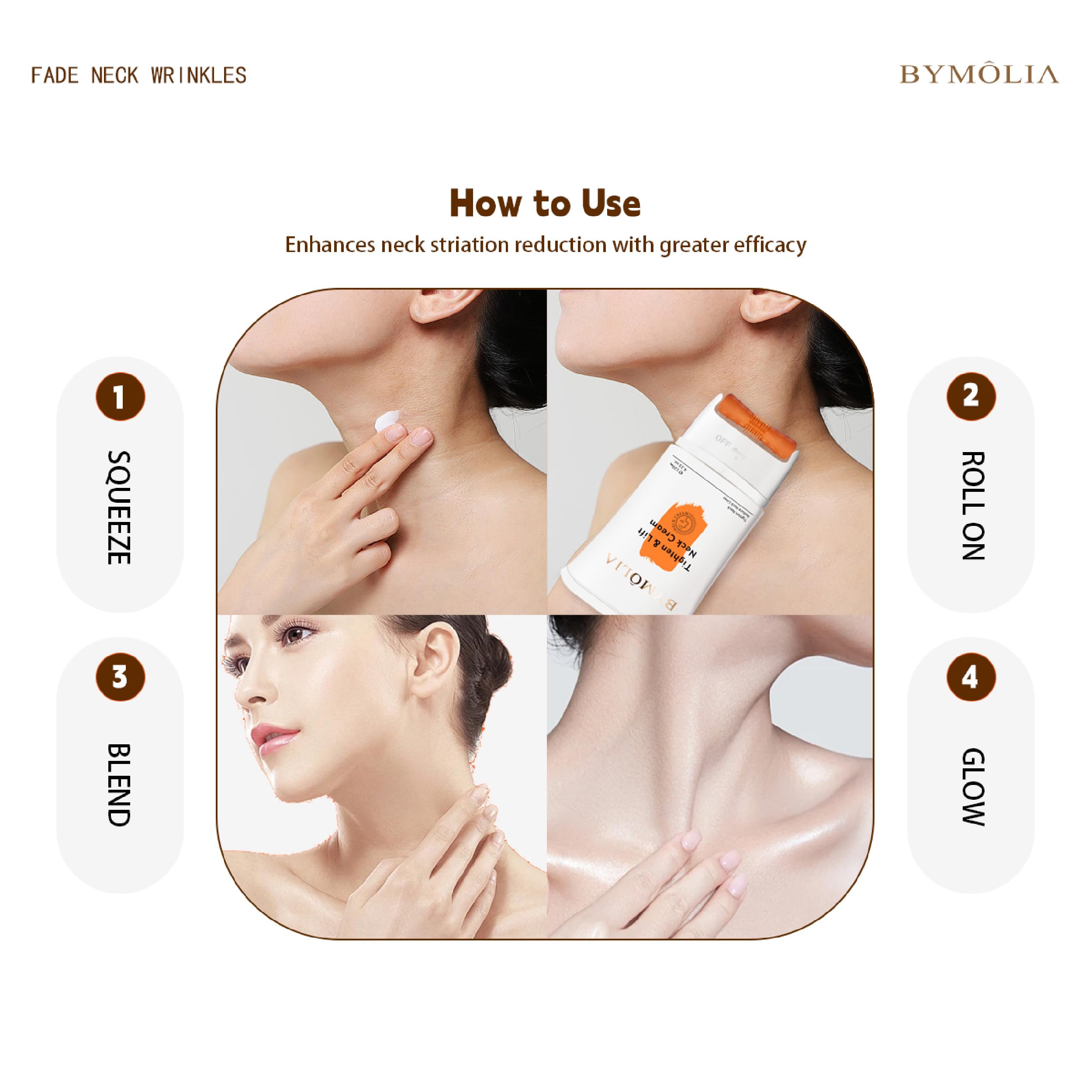 BYMOLIA Neck Firming Cream with Roller – Anti-Aging Neck & Chest, Collagen + Hyaluronic Acid