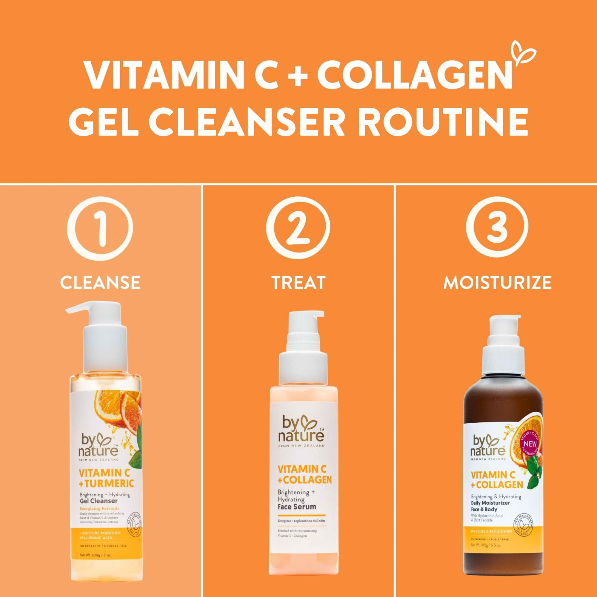 By Nature Vitamin C + Turmeric Gel Cleanser with Hyaluronic Acid – Brightening & Hydrating Face Wash for Oily & Acne-Prone Skin (7oz)