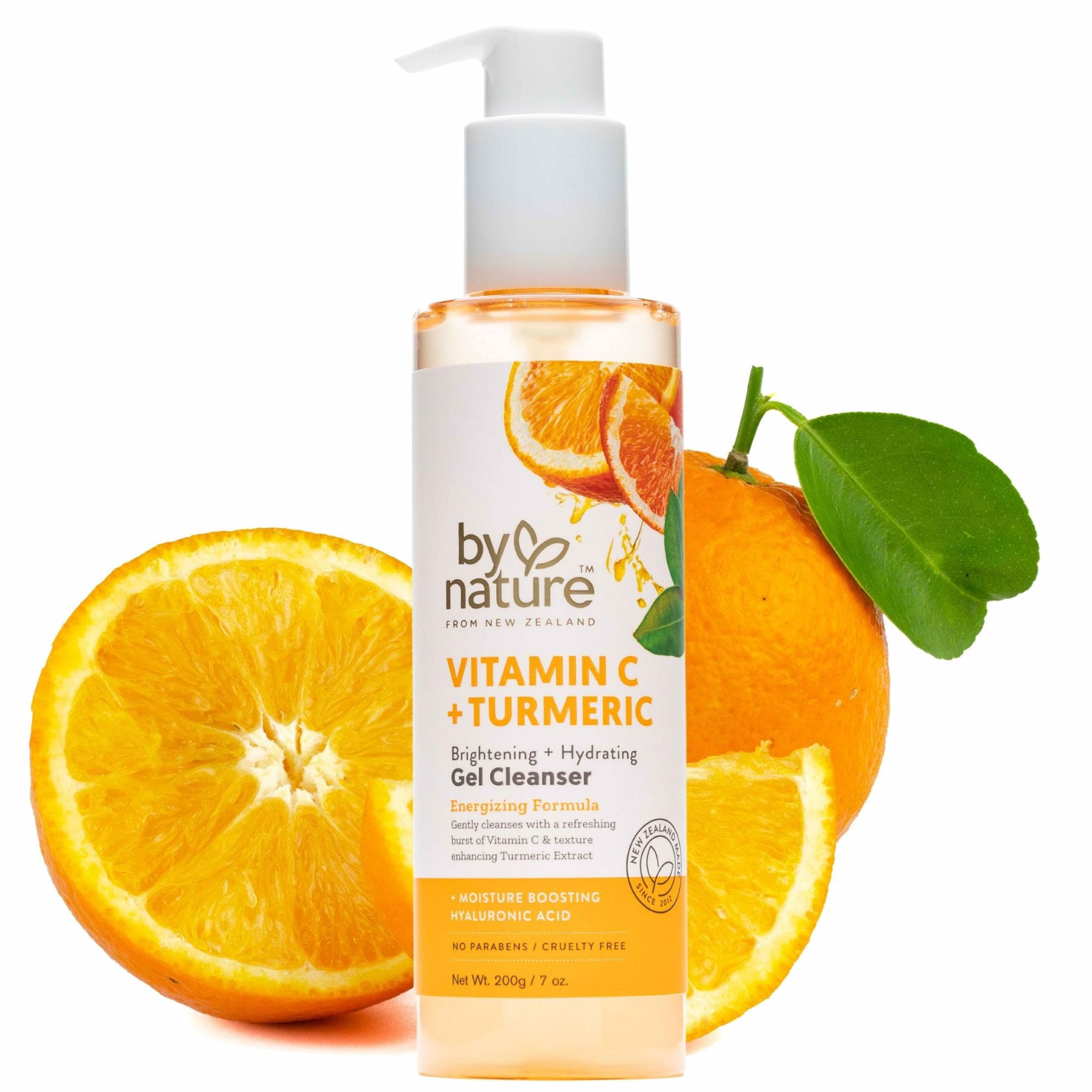 By Nature Vitamin C + Turmeric Gel Cleanser with Hyaluronic Acid – Brightening & Hydrating Face Wash for Oily & Acne-Prone Skin (7oz)