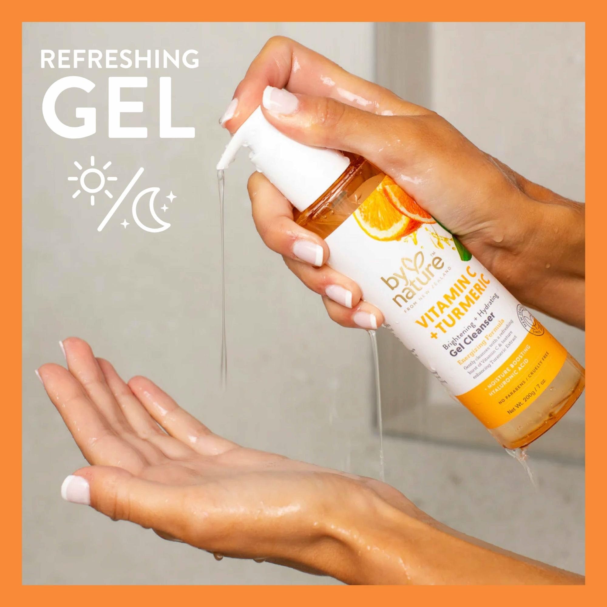 By Nature Vitamin C + Turmeric Gel Cleanser with Hyaluronic Acid – Brightening & Hydrating Face Wash for Oily & Acne-Prone Skin (7oz)