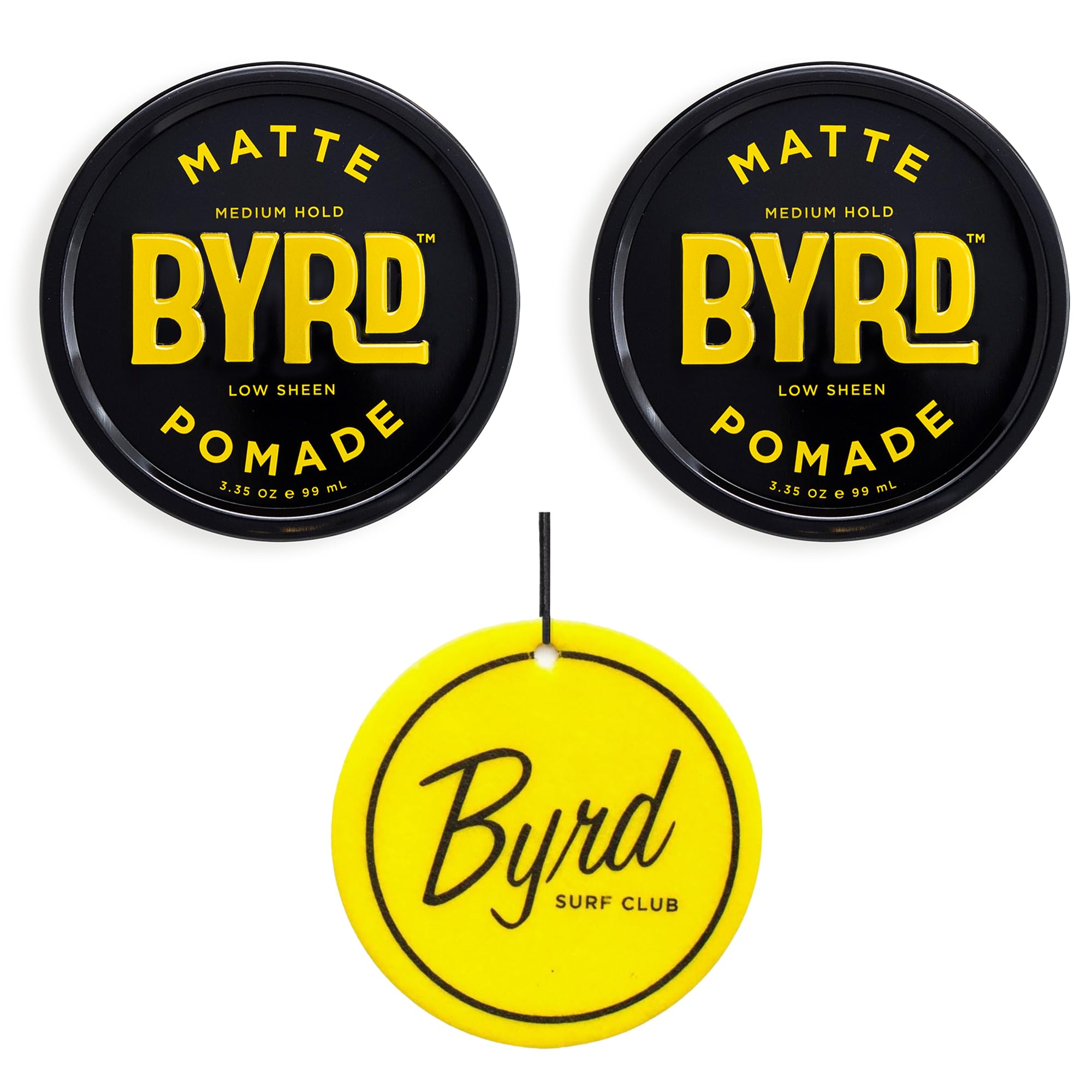 BYRD Hairdo Matte Pomade 2-Pack – Medium Hold & Matte Finish + Salty Coconut Car Air Freshener (3.35 oz Each)