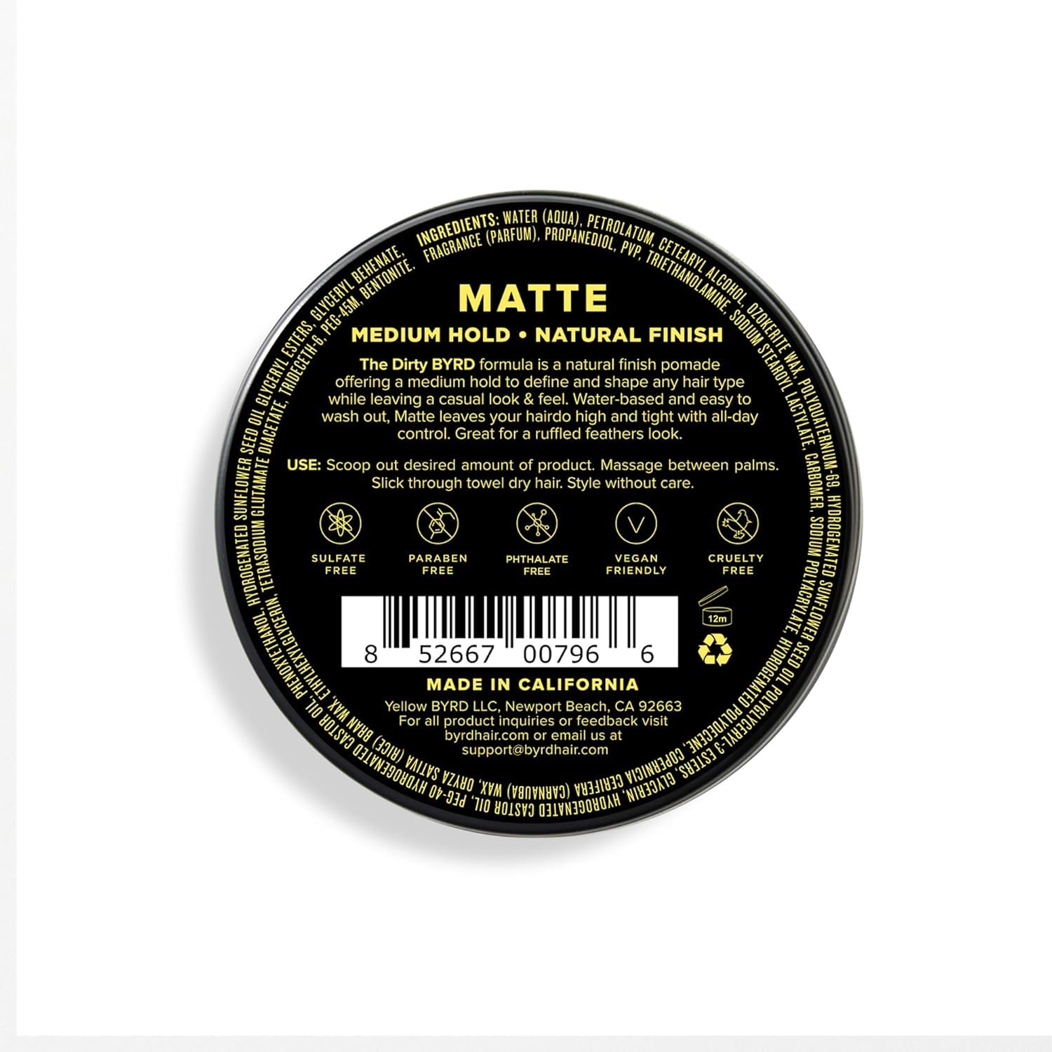 BYRD Hairdo Matte Pomade 2-Pack – Medium Hold & Matte Finish + Salty Coconut Car Air Freshener (3.35 oz Each)