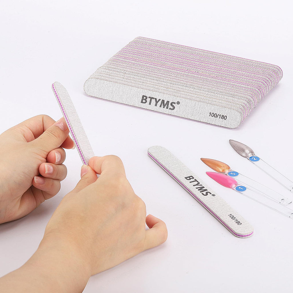BTYMS 100 Pieces Nail Files – 100/180 Grit Double-Sided Emery Boards for Natural & Acrylic Nails