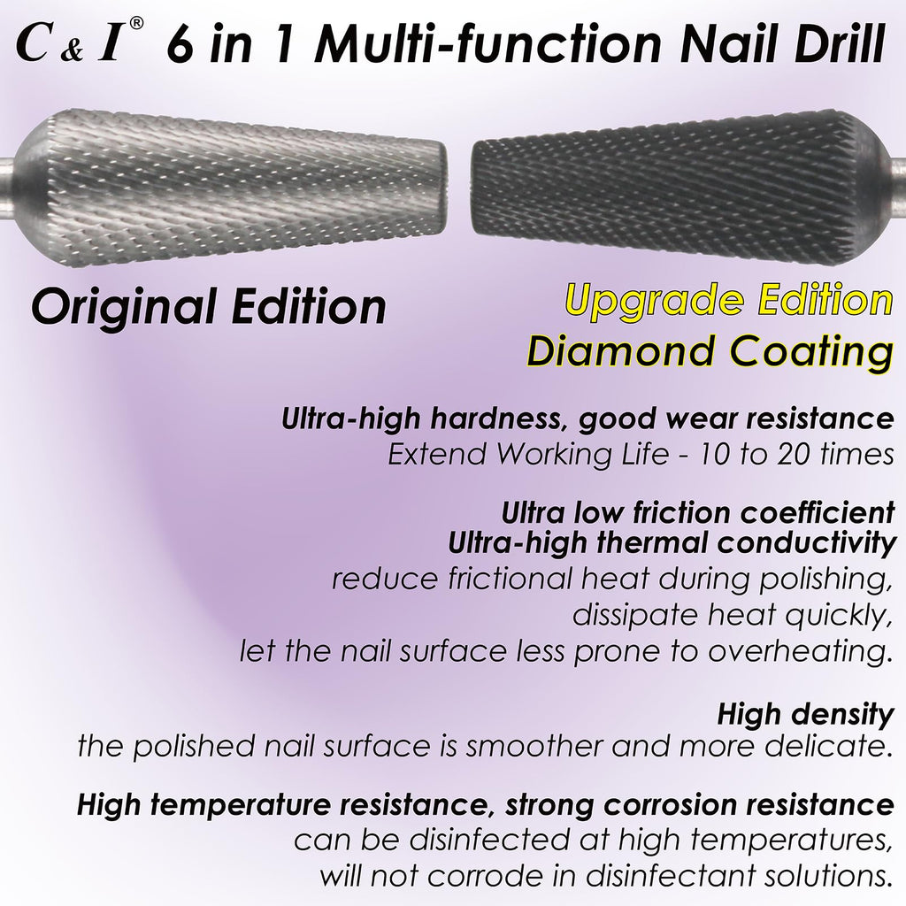 C & I Nail Drill Bit 6-in-1 E-file | Diamond-Coated CNC Tool for Nail Techs