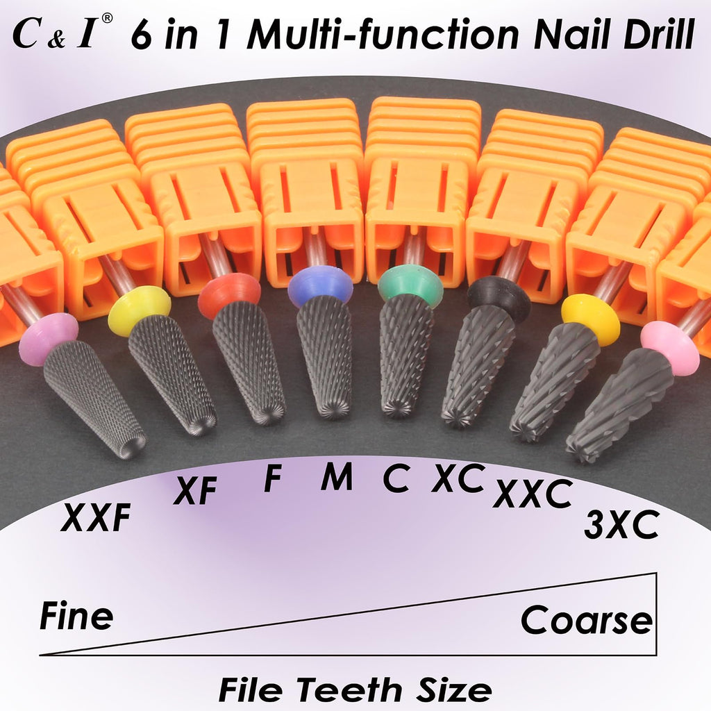 C & I Nail Drill Bit 6-in-1 E-file | Diamond-Coated CNC Tool for Nail Techs