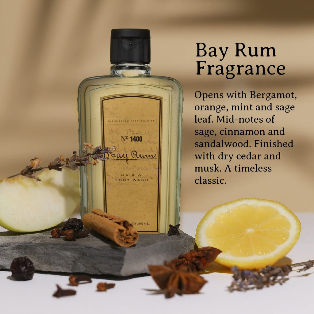 C.O. Bigelow Bay Rum Hair & Body Wash for Men – 2-in-1 Citrus Spice, Aloe Vera, 10 oz (Pack of 2)