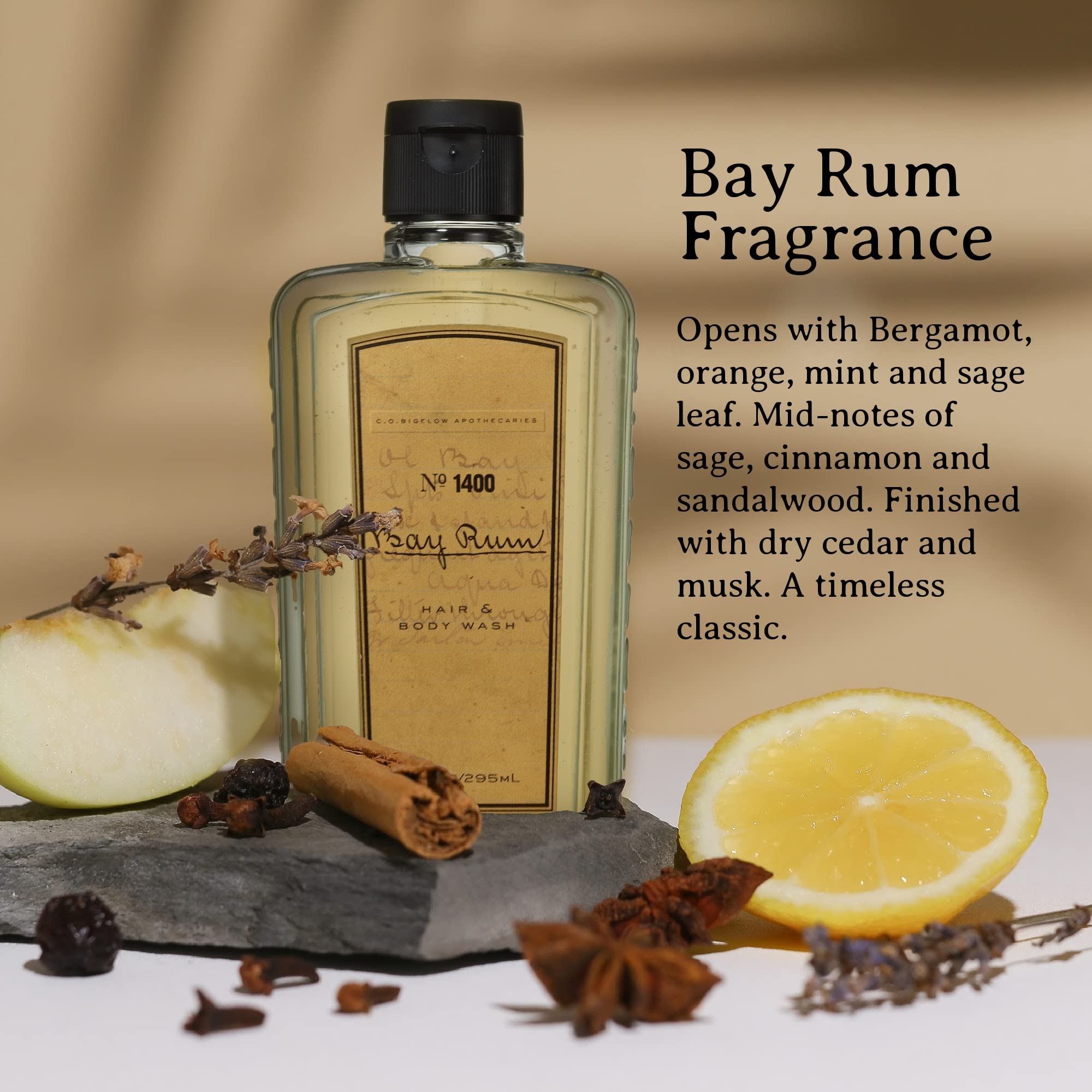 C.O. Bigelow Bay Rum Hair & Body Wash for Men – 2-in-1 Citrus Spice, Aloe Vera, 10 oz (Pack of 2)