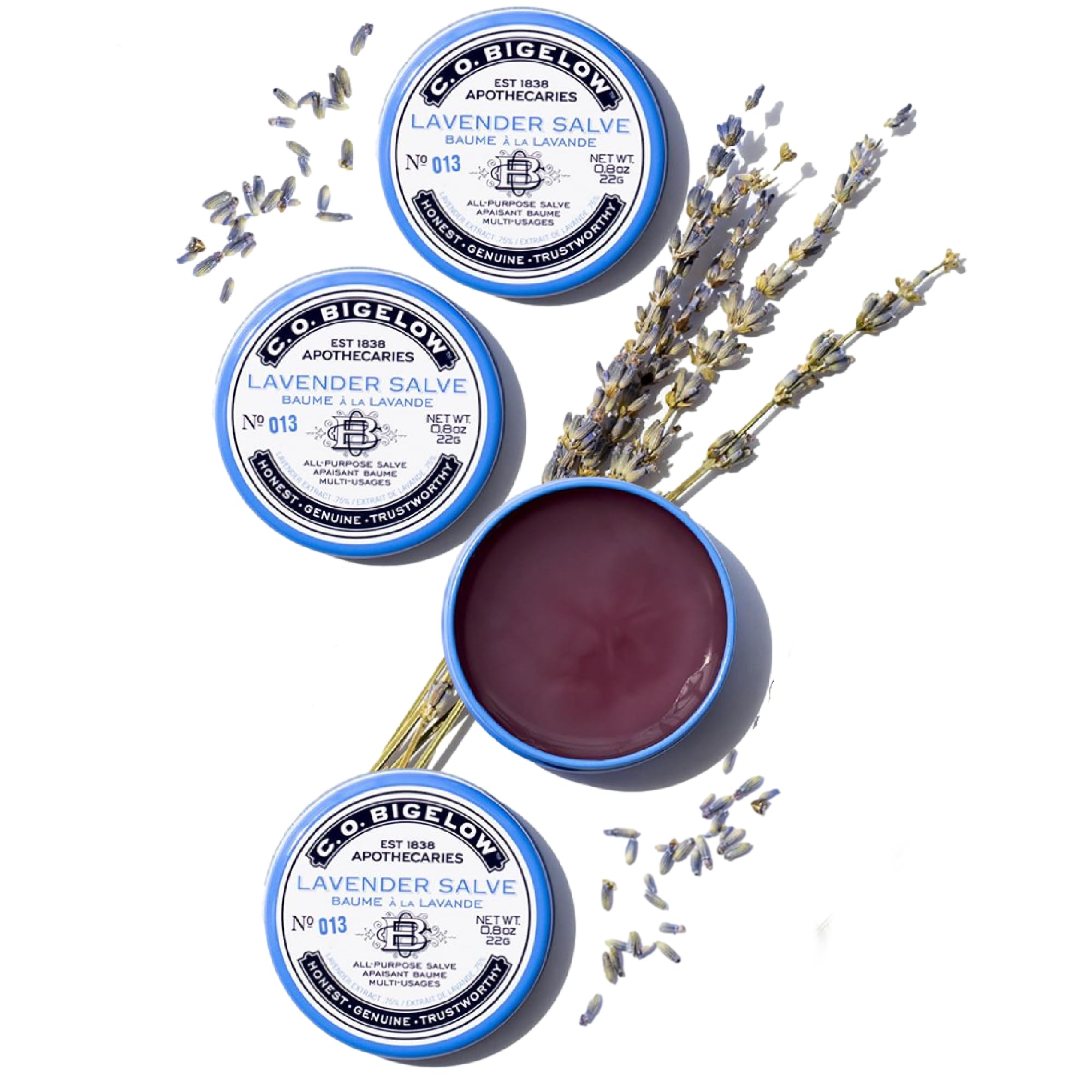 C.O. Bigelow Lavender Salve Tins – Pack of 3 Lip Balm Tins for Lips, Cuticles, Hands & Dry Skin