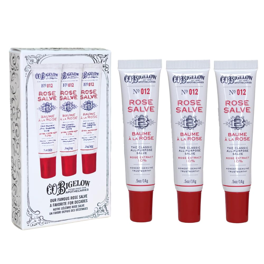 C.O. Bigelow Rose Salve Tubes – All-Purpose Lip and Skin Salve Trio, 0.5 oz Each