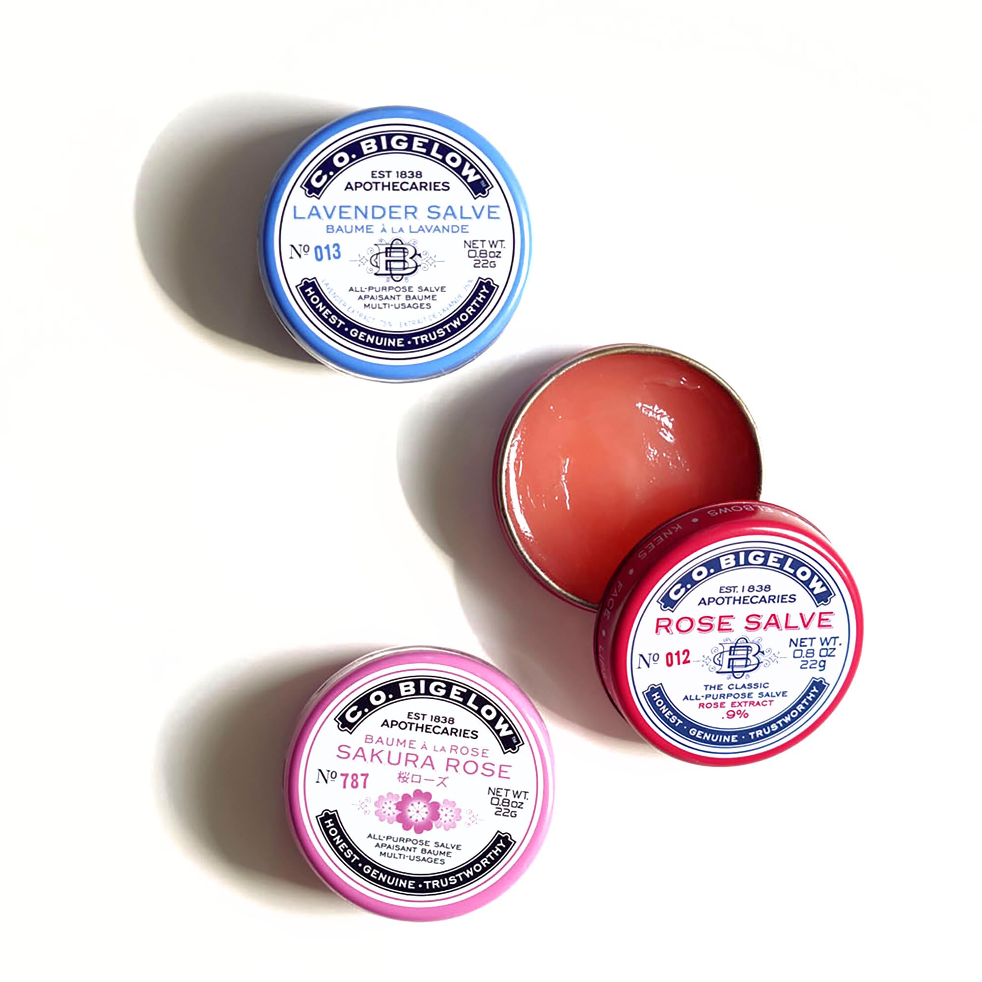 C.O. Bigelow Assorted Salve Tins – Rose, Lavender & Sakura Rose (0.8 oz each)