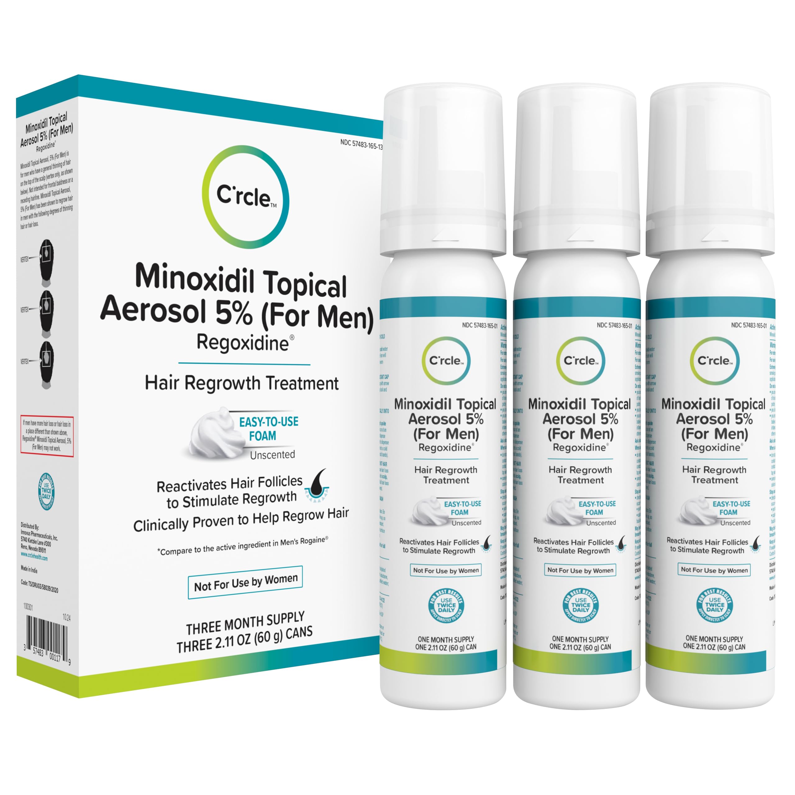 C'rcle Minoxidil 5% Foam for Men – Unscented, 3-Month Supply | Vertex Hair Loss & Thinning Support