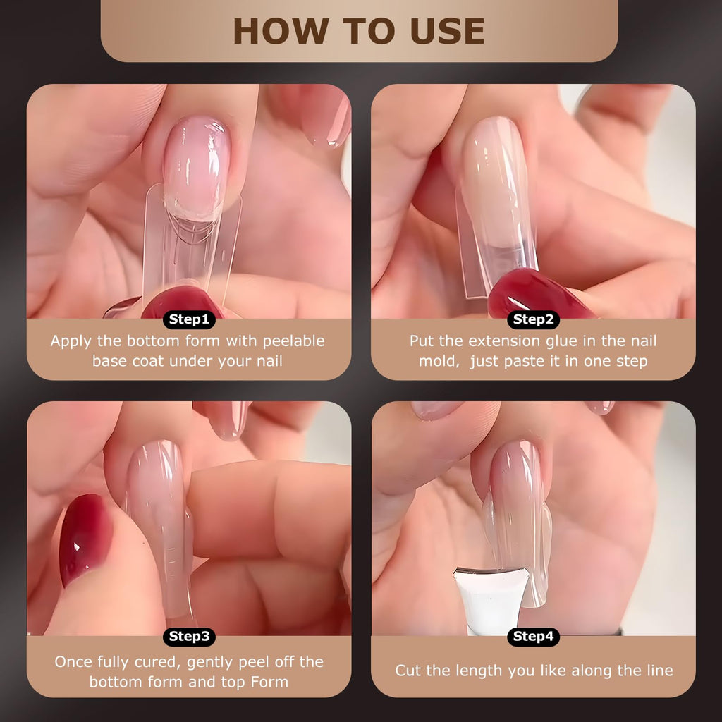 C12rtive Sandwich Nails Dual Forms – 280 Pcs Almond Reusable Nail Extension Forms & Silicone Polygel Stick