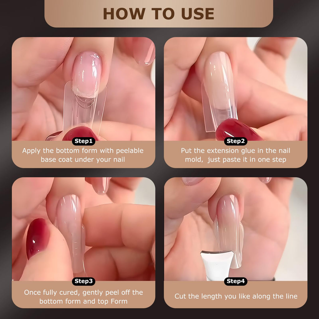 C12rtive Sandwich Nails Dual Forms | 280Pcs Long Square Reusable Nail Extension Forms with Silicone Polygel Stick