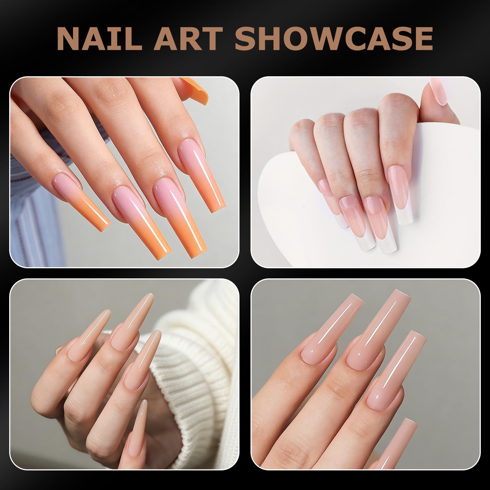 C12rtive Sandwich Nails Dual Forms | 280Pcs Long Square Reusable Nail Extension Forms with Silicone Polygel Stick