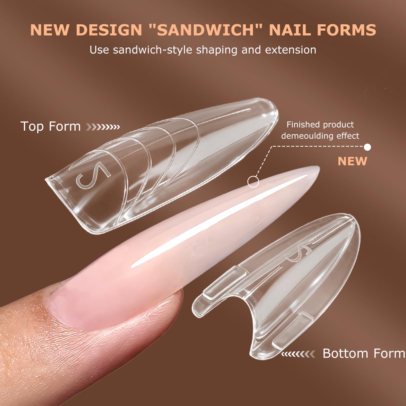 C12rtive Sandwich Nails Dual Forms – 280 Pcs Almond Reusable Nail Extension Forms & Silicone Polygel Stick