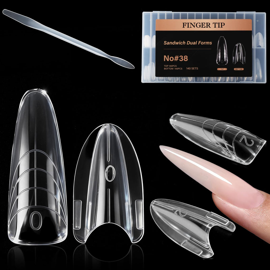 C12rtive Sandwich Nails Dual Forms – 280 Pcs Almond Reusable Nail Extension Forms & Silicone Polygel Stick