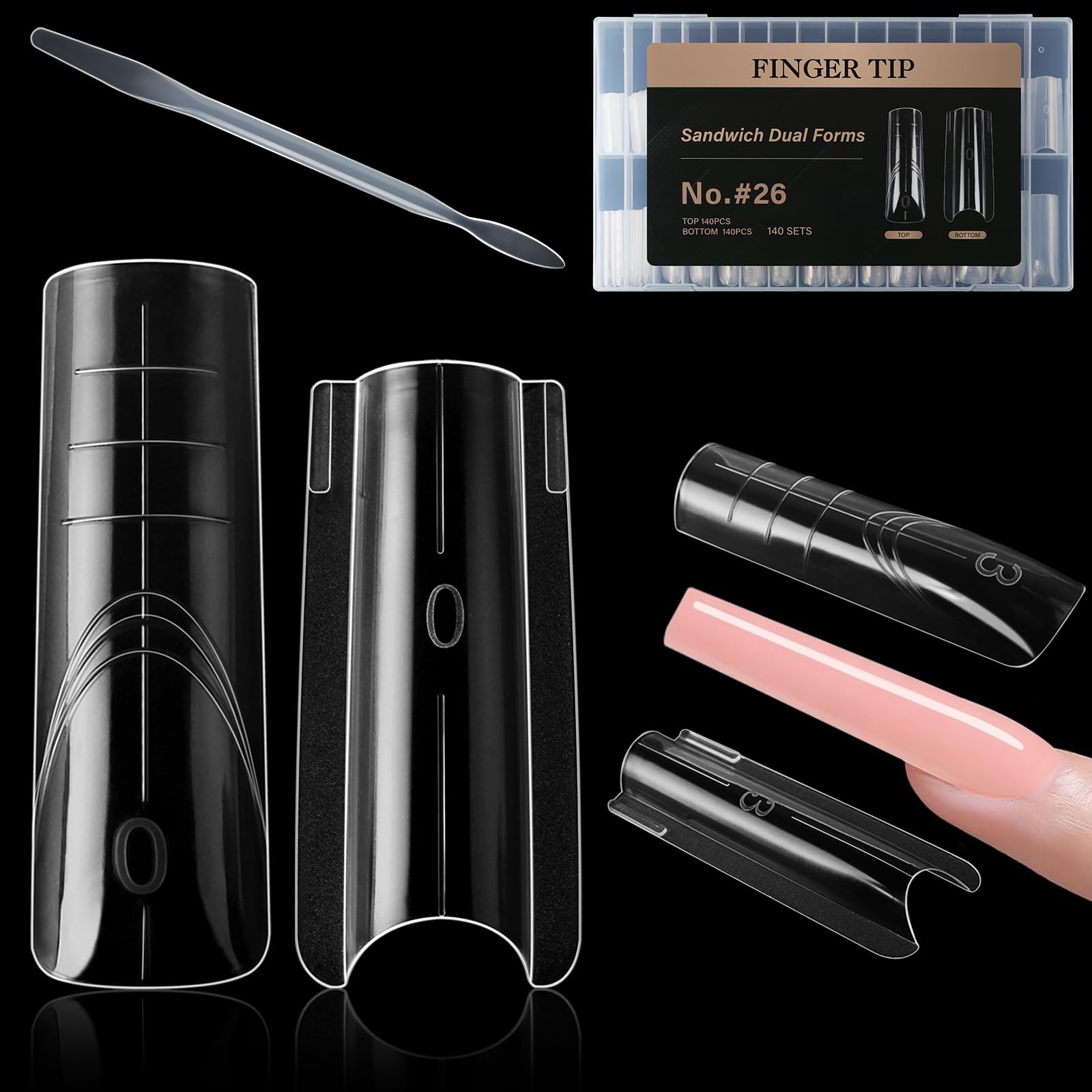 C12rtive Sandwich Nails Dual Forms | 280Pcs Long Square Reusable Nail Extension Forms with Silicone Polygel Stick