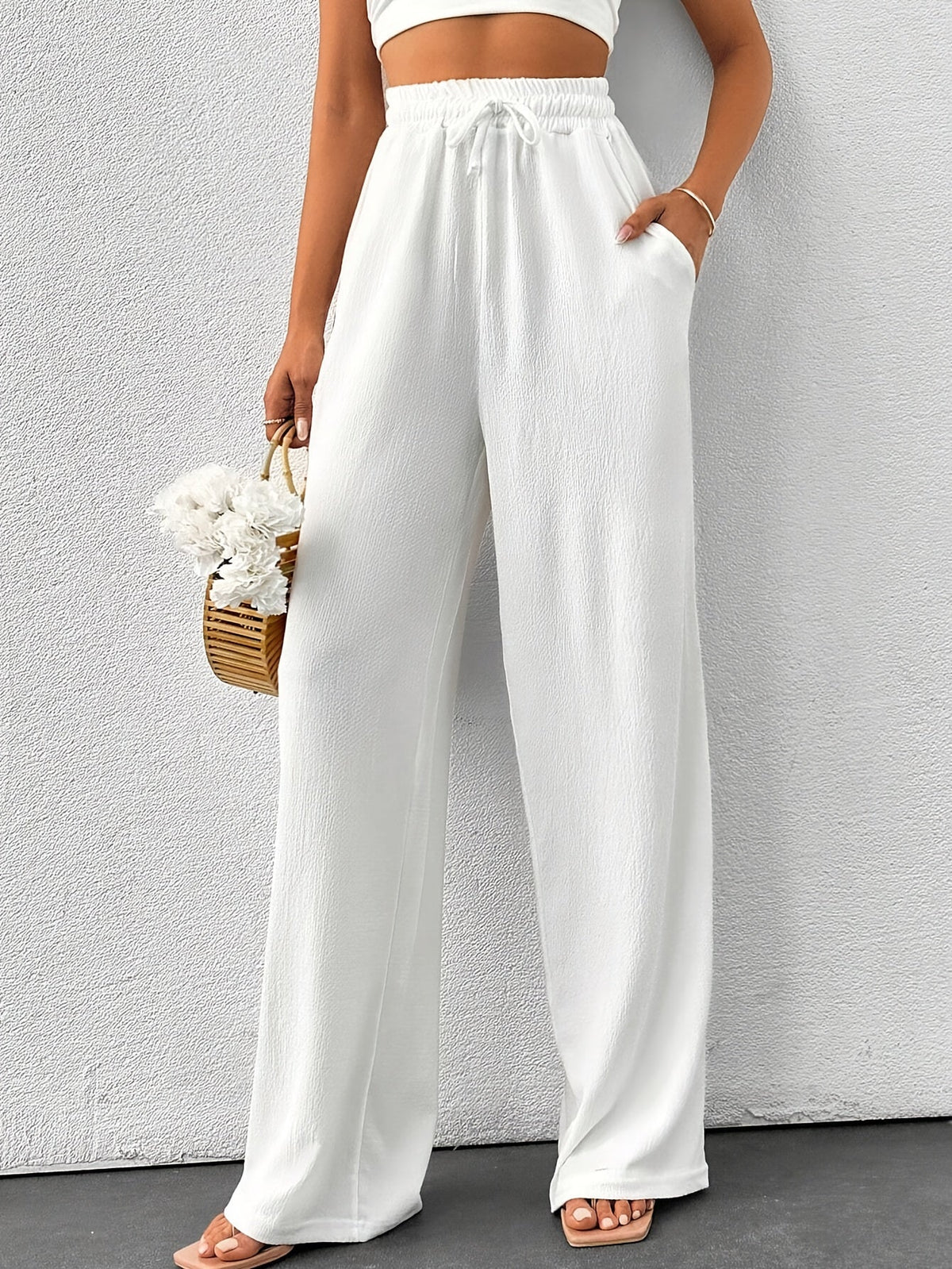 Women's Elegant High-Waist Drawstring Wide Leg Pants