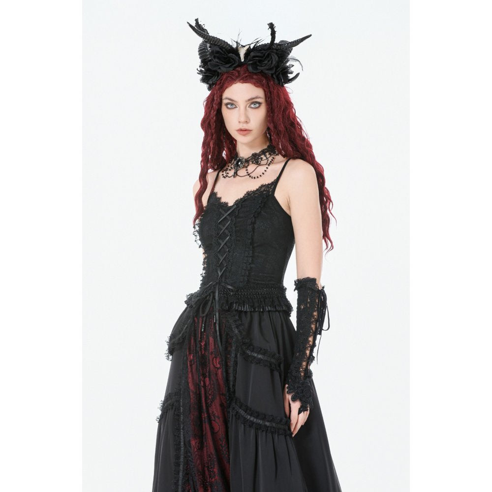 Dark in Love Black Lace Court Lace-Up Camisole