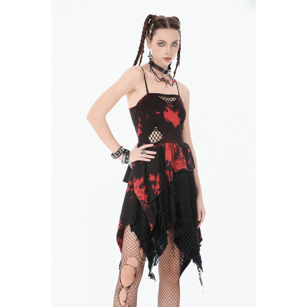Dark in Love Red-Black Tie Dye Punk Dress
