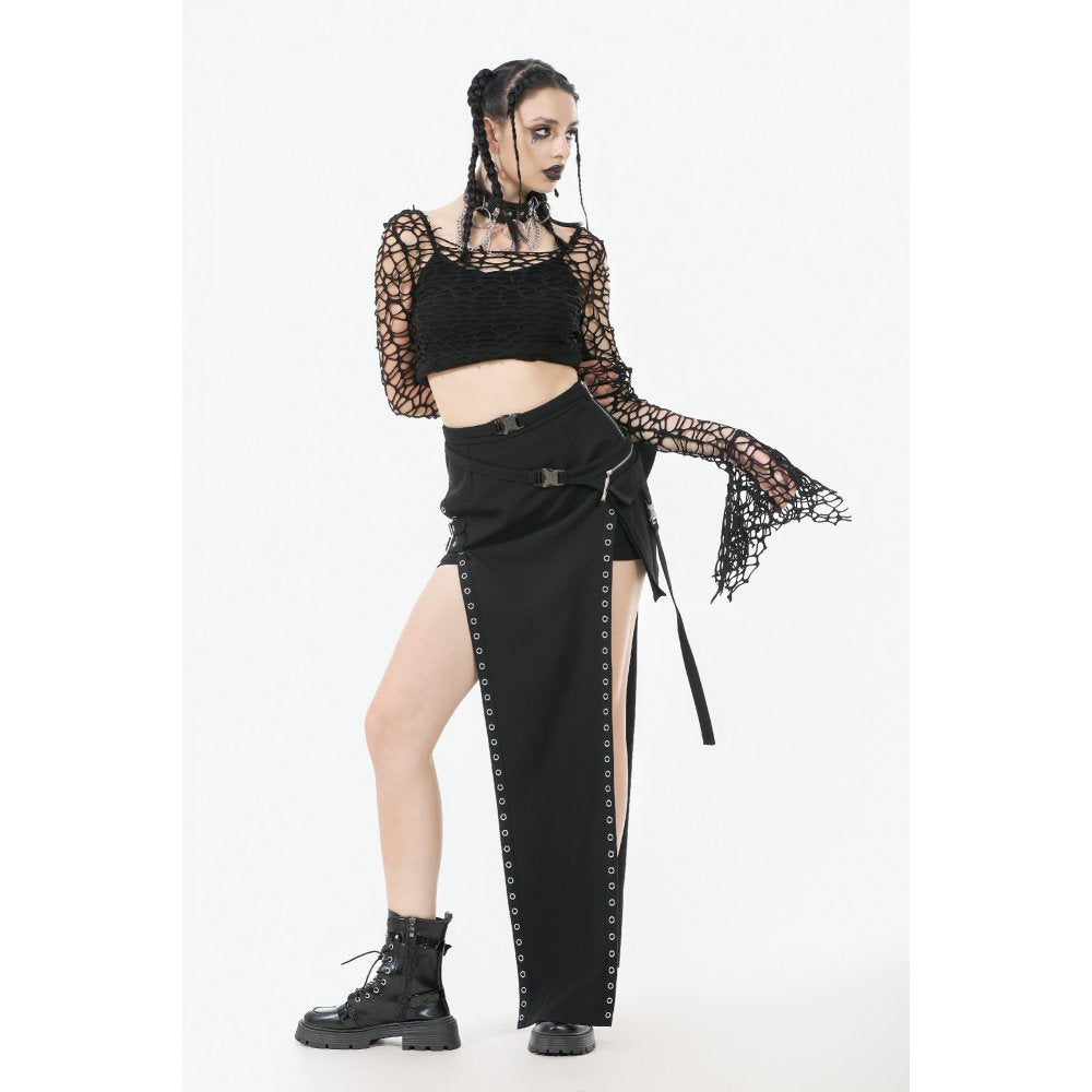 Dark in Love Morana Mesh Crochet Knit Bell Sleeve Crop Top
