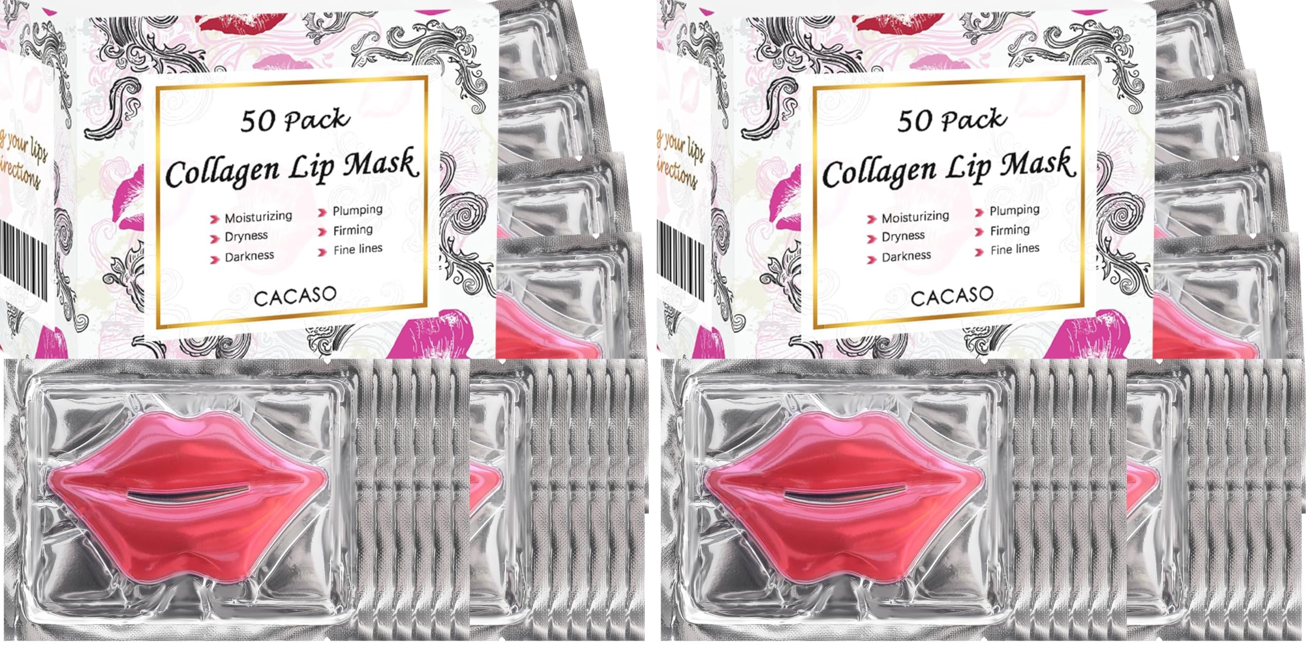CACASO Crystal Lip Masks Rose Pink – 100 Lip Mask Sheets (50/Pack, Pack of 2) Hydrating