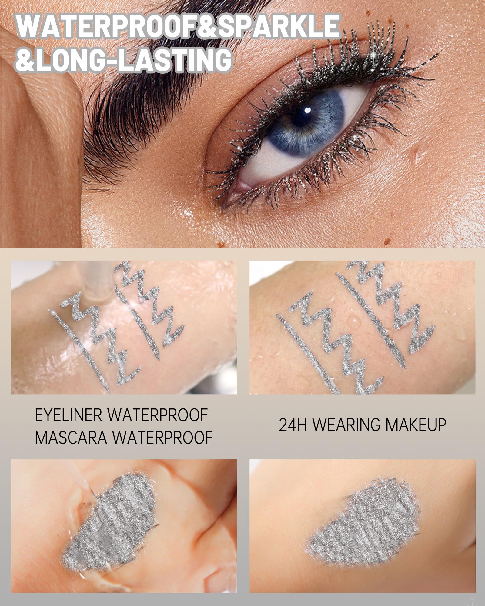 Caedelfly Glitter Mascara & Waterproof Eyeliner Duo – Gold, Silver & Purple