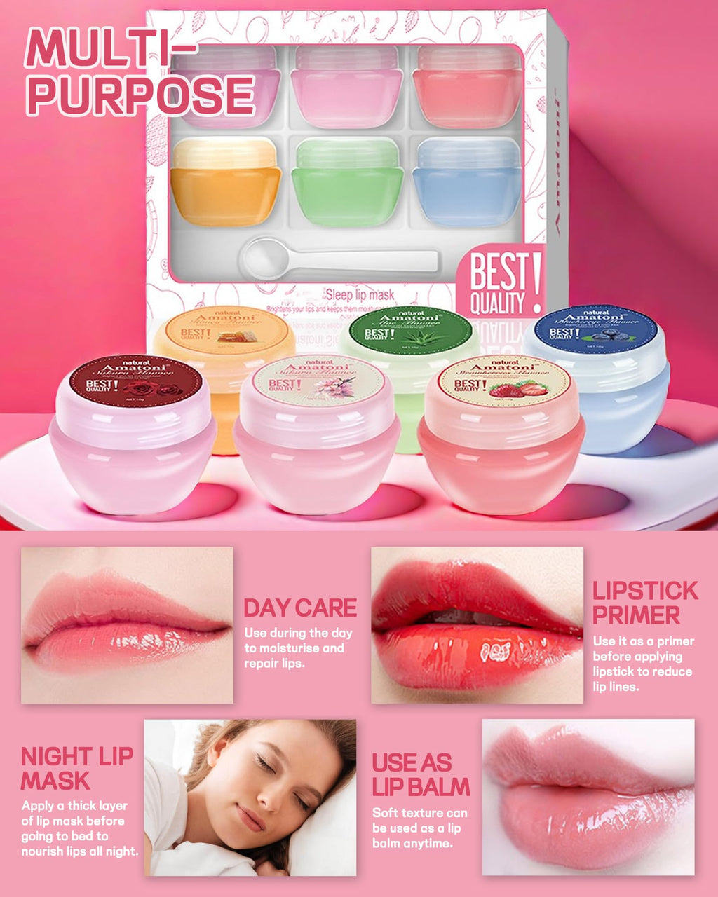 Caedelfly Lip Sleeping Mask Set – 6 Pcs Hydrating Overnight Lip Treatments