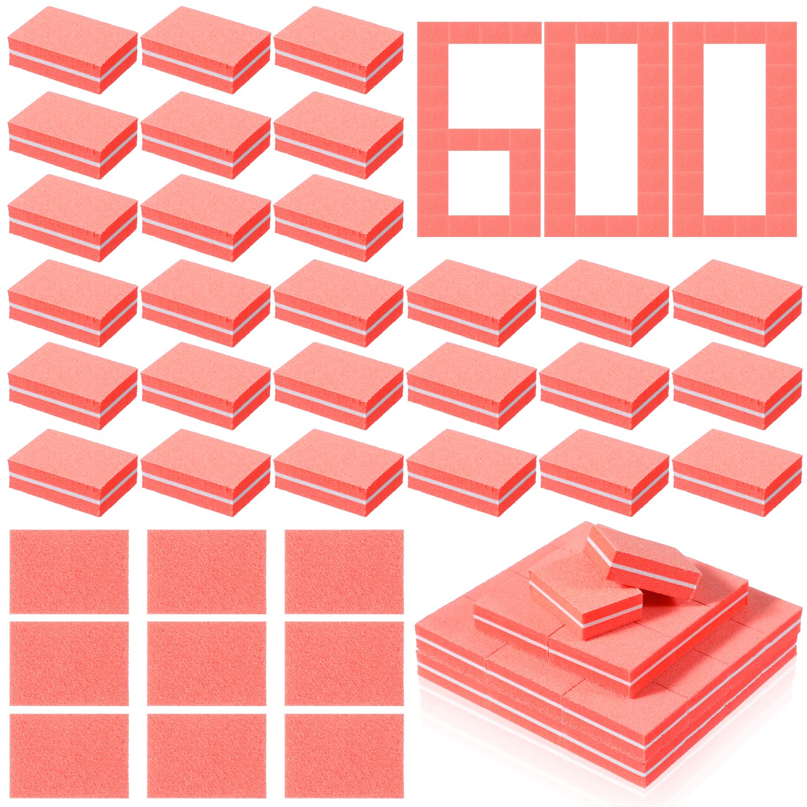 Caeuiciw 600-Piece Mini Nail Buffer Blocks, 80/100 Grit – Orange, 2-Sided Pro File
