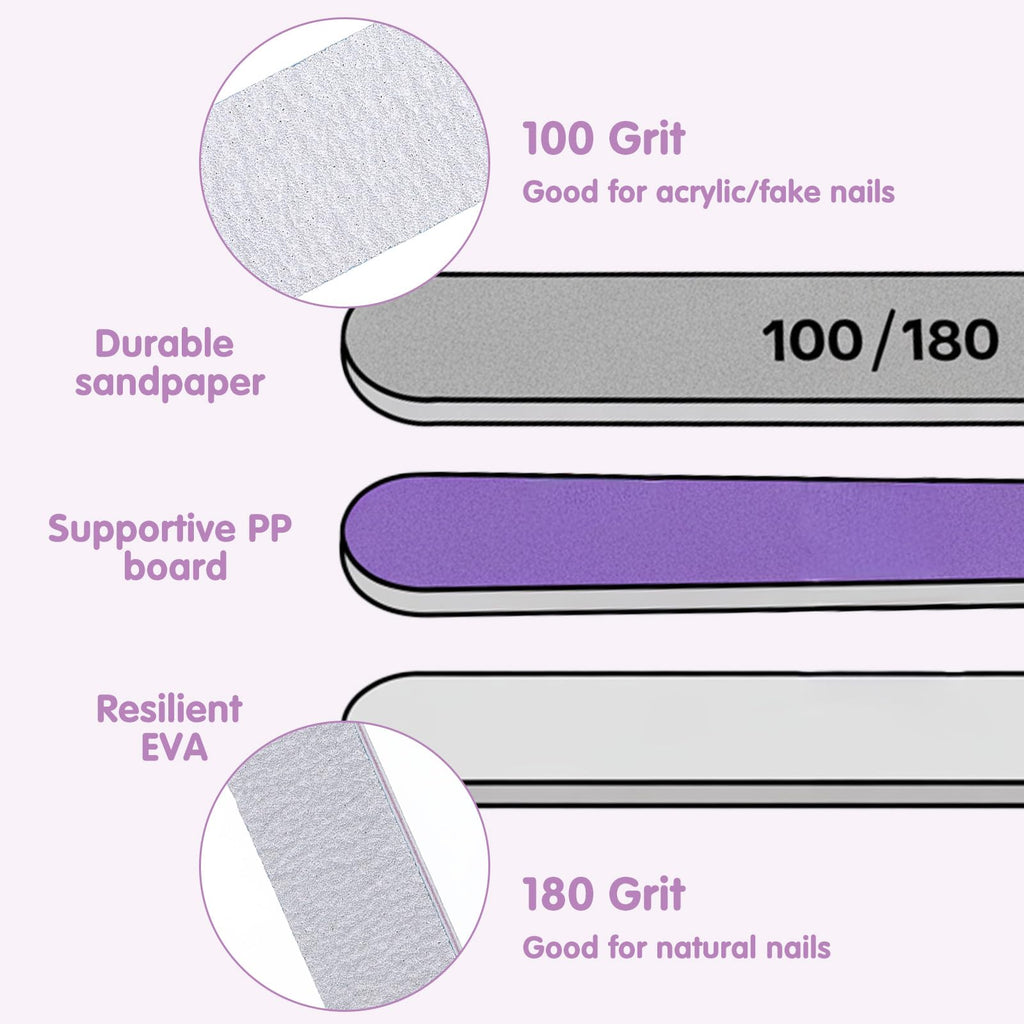 Caeuiciw 100/180 Grit Nail Files (100 Packs) – Dual-Sided Emery Boards for Nails