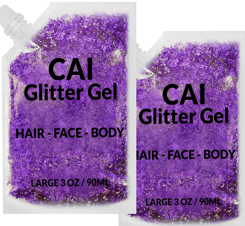 CAI BEAUTY NYC Glitter Gel – Face, Body & Hair (Moon & Stars) Violet 2-Pack