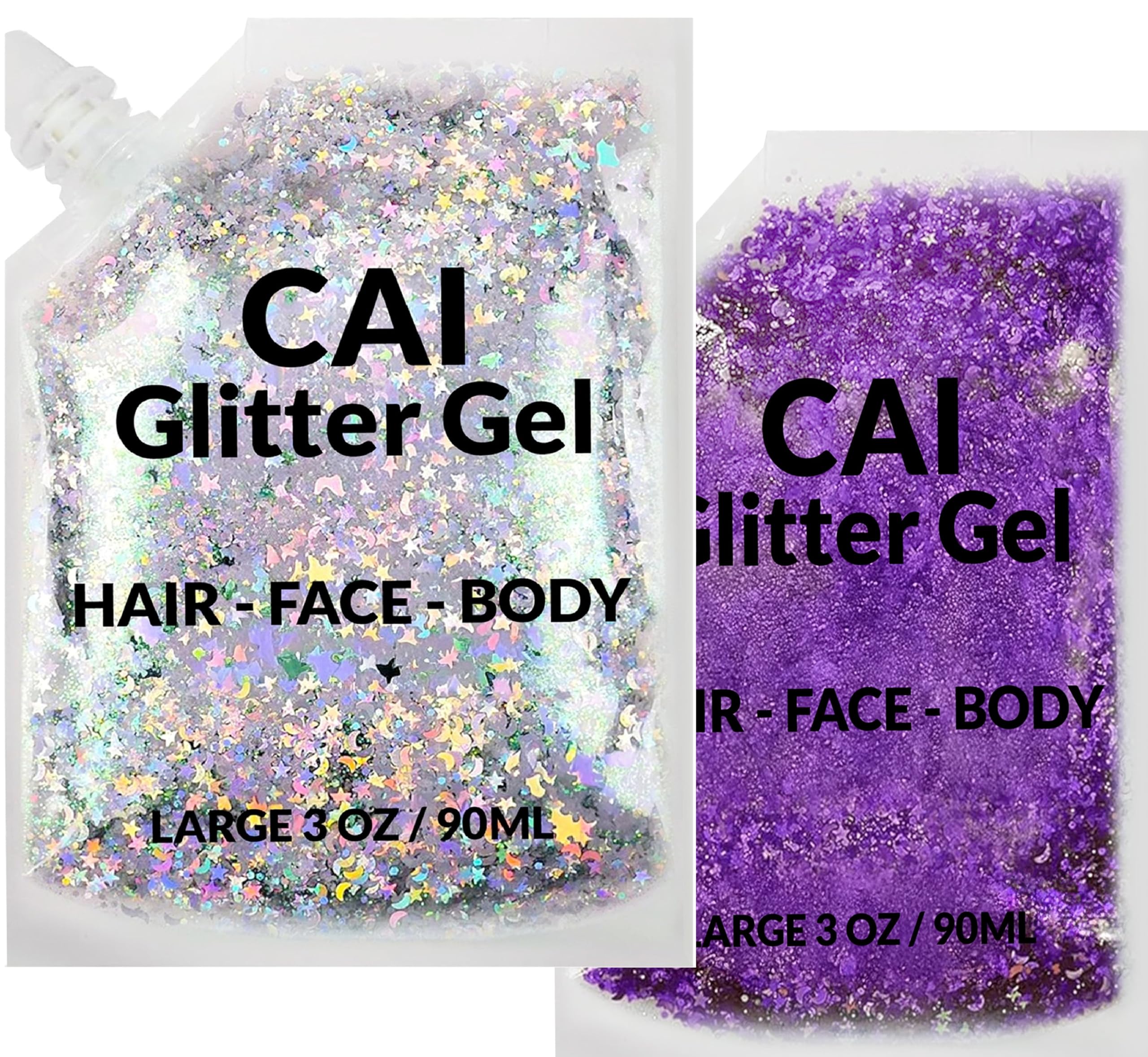 CAI BEAUTY NYC Face, Hair & Body Glitter Gel – Moon & Stars, 3 oz, 2-Pack