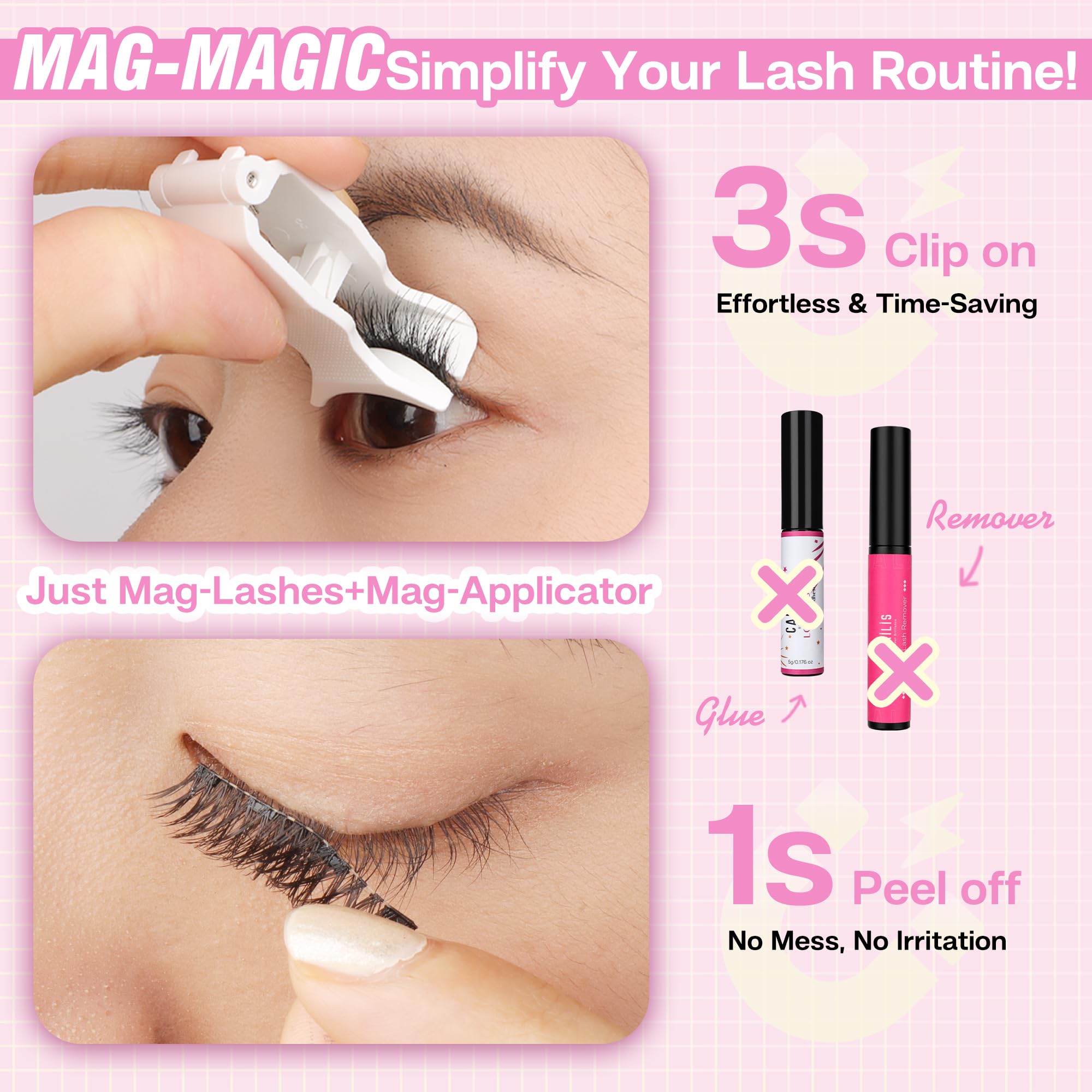 CALAILIS Magnetic Eyelashes with Applicator – Glue-Free, All-Day Comfort