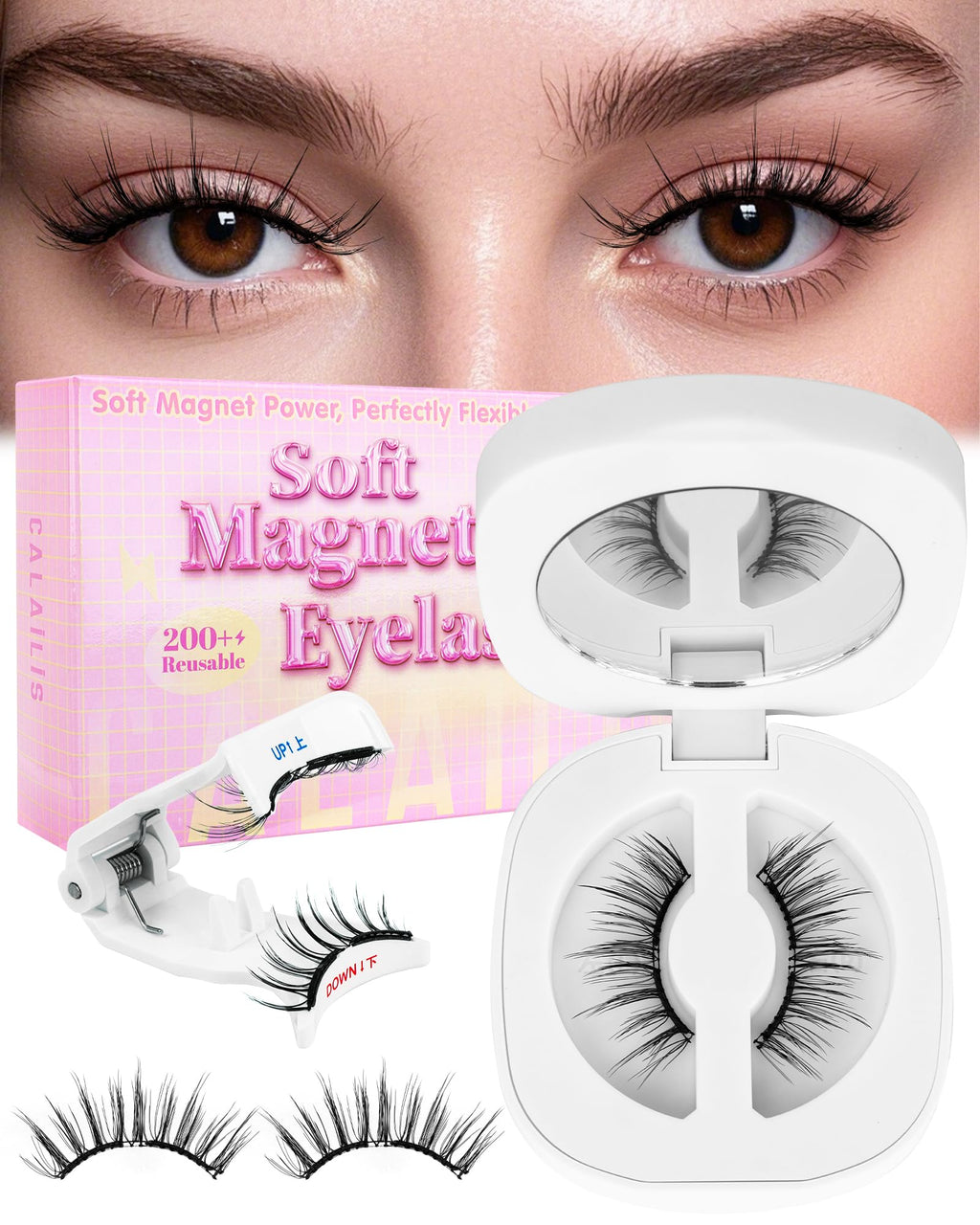 CALAILIS Magnetic Eyelashes with Applicator – Glue-Free, All-Day Comfort