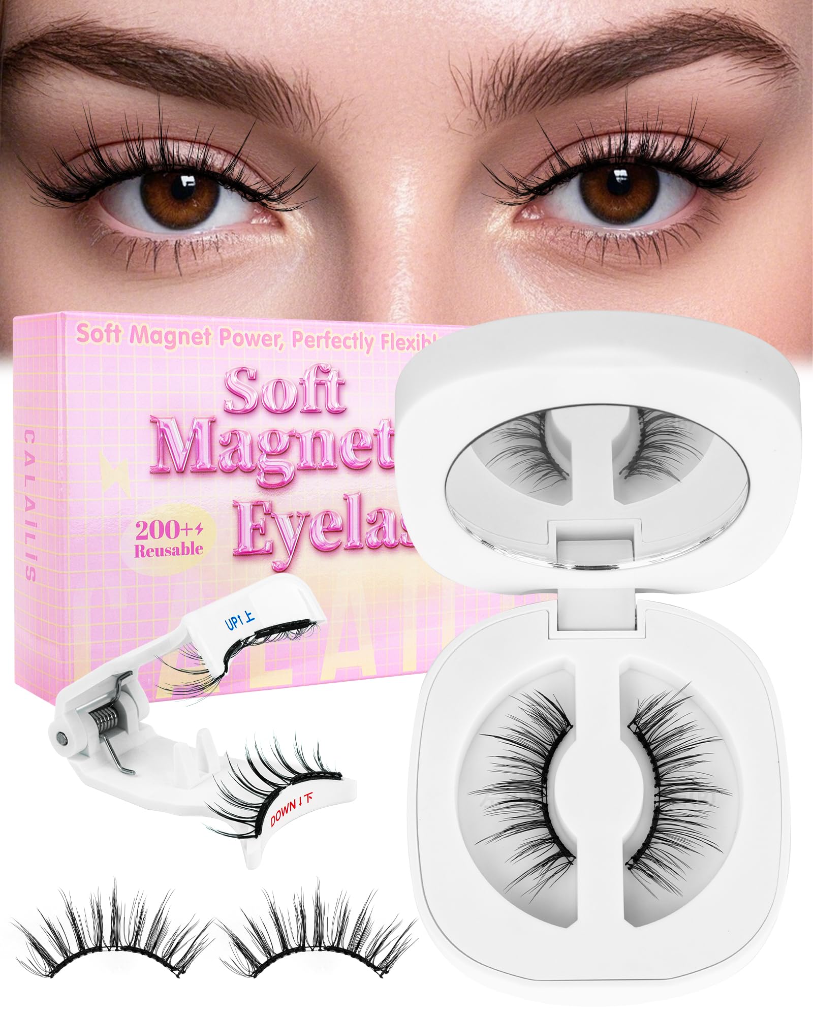 CALAILIS Magnetic Eyelashes with Applicator – Glue-Free, All-Day Comfort