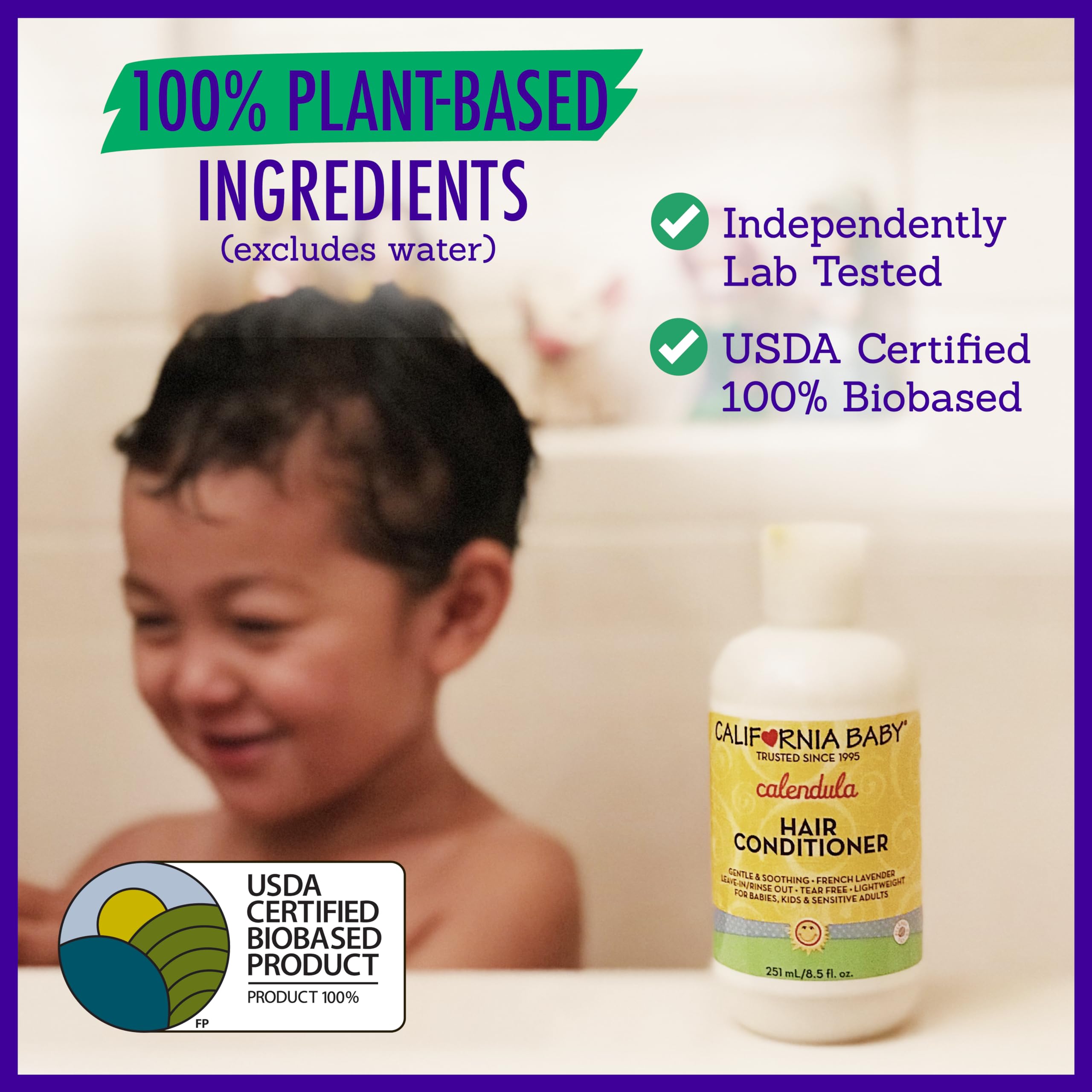 California Baby Calendula Kids Conditioner – 100% Plant-Based, Lavender Scent, Rinse-Out or Leave-In, 8.5 oz