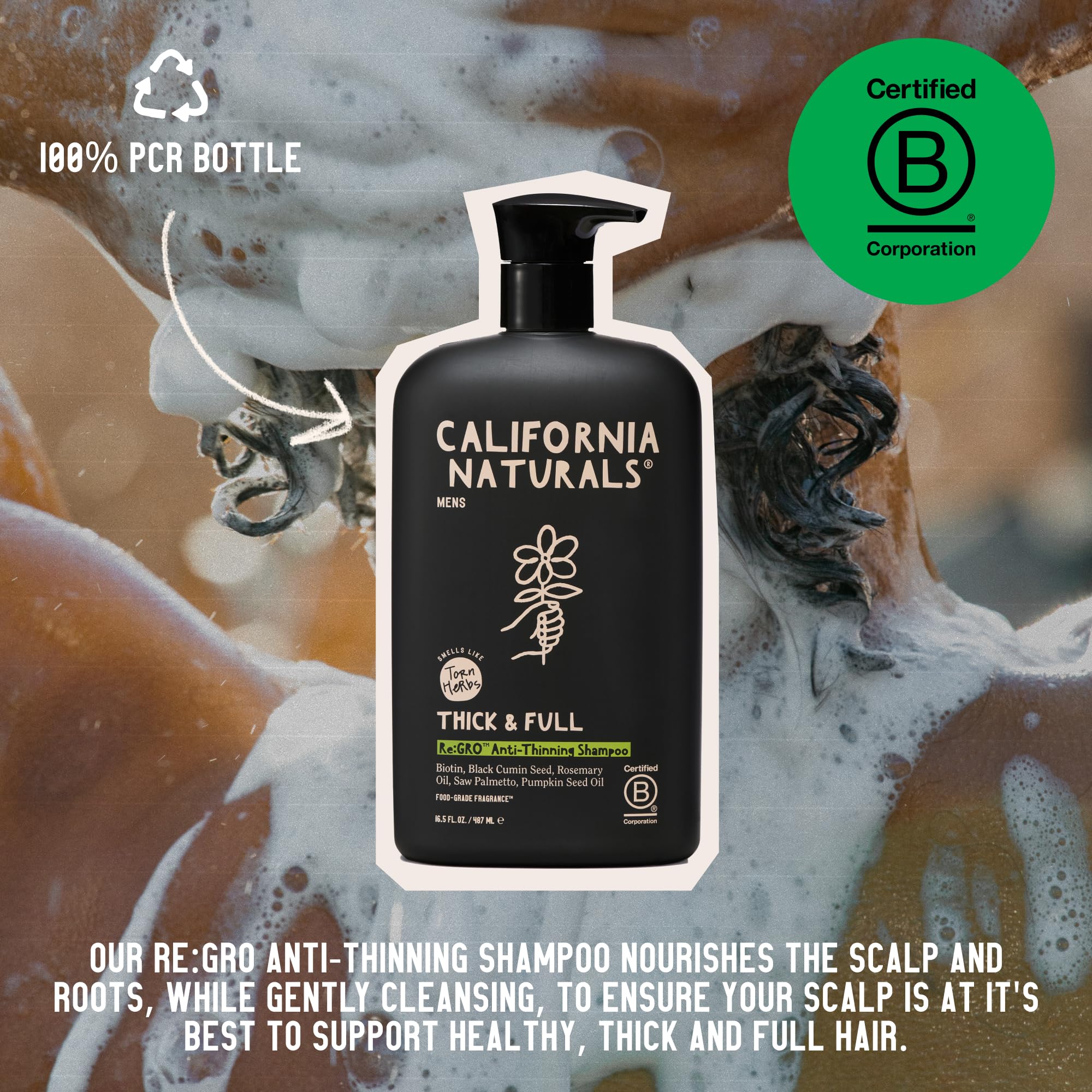 California Naturals Mens Re:GRO Shampoo — Hair Growth Support, Vegan & Cruelty-Free, 20 fl oz