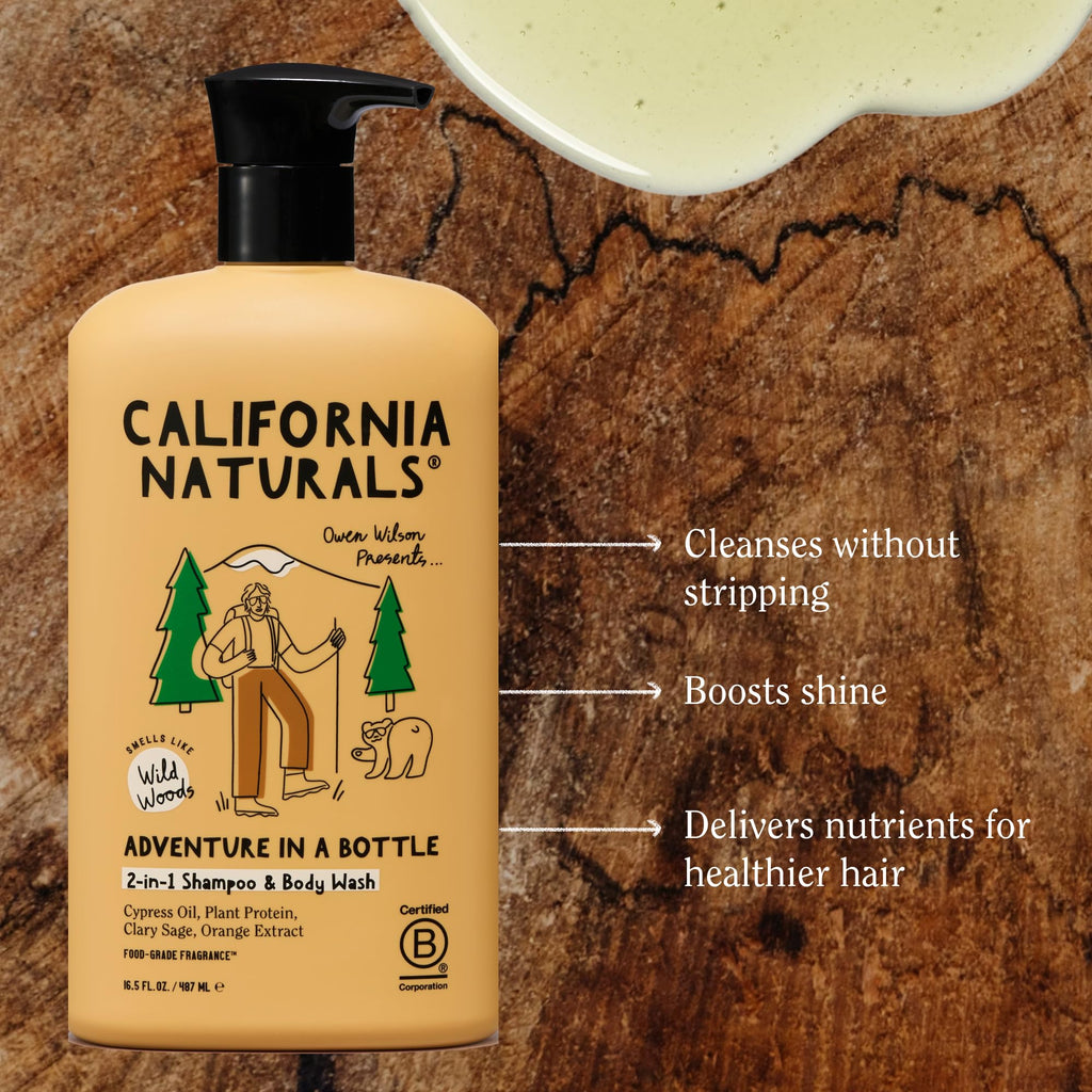 California Naturals Owen Wilson 2-in-1 Hair Shampoo & Body Wash – Wild Woods Fragrance, All Hair Types
