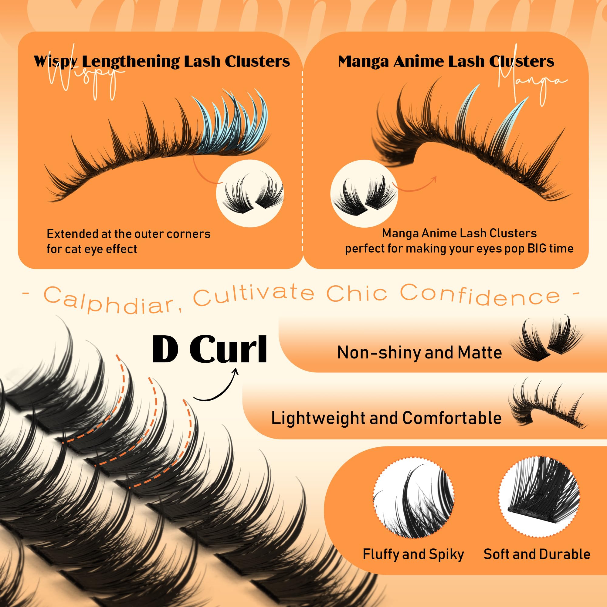 Calphdiar Manga Lash Clusters – Natural Spiky Eyelash Extensions for Cat Eye & Open Eye Looks