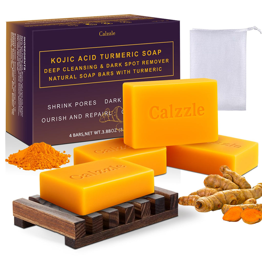 Calzzle Kojic Acid Soap 4PCS – Brightening with Turmeric, Vitamin C & Retinol