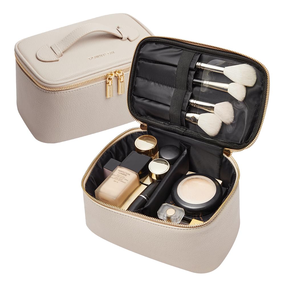 Camdeez ROWNYEON Makeup Bag — Portable Travel Cosmetic Organizer for Women, Beige
