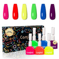 Camila 6pcs Neon Gel Polish Set – Rainbow Colors (Red, Pink, Nude, Green, Yellow) Soak Off