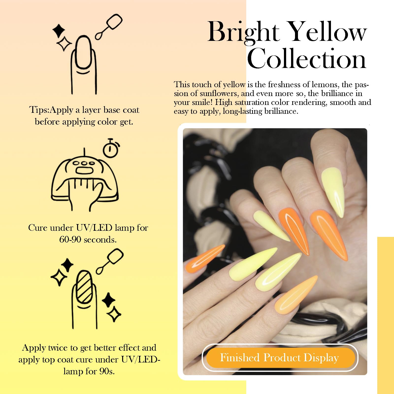 CAMILA 6-Piece Yellow Gel Nail Polish Set – HEMA-Free, UV/LED Soak-Off, High Pigment & Long-Lasting Shine