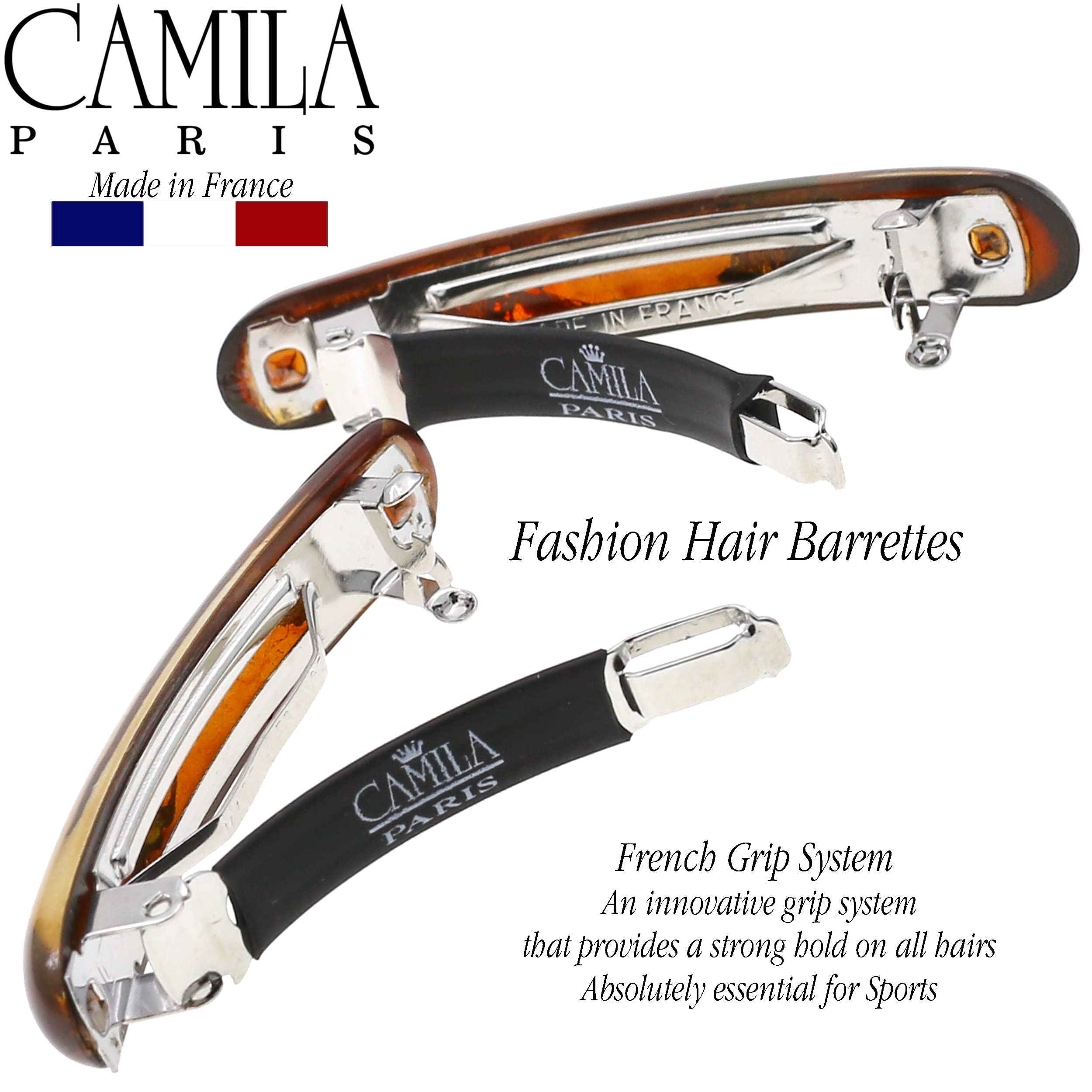 Camila Paris CP3328 French Hair Barrette Clip – 2-Pack (Orange), Strong Hold with Rubberized Clasp, Made in France