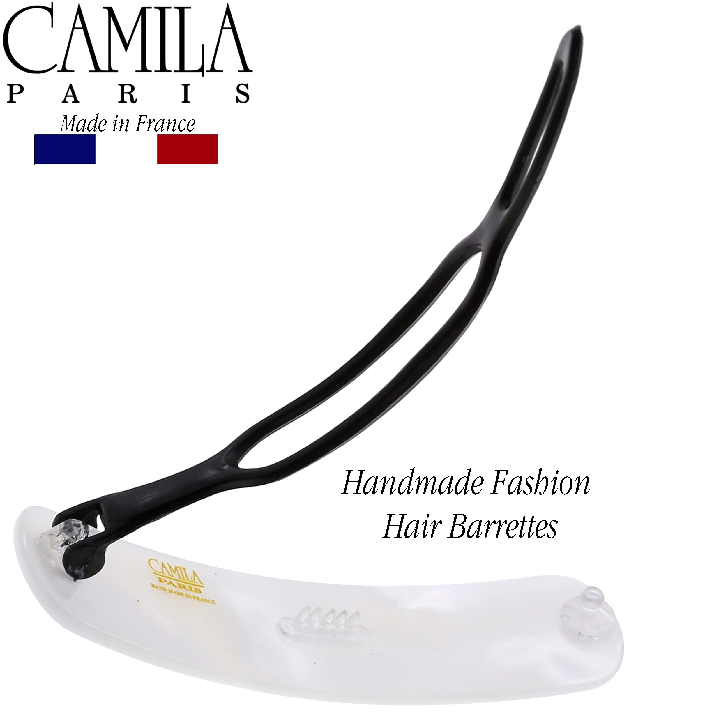 Camila Paris CP3361 French Hair Barrette Clip – Handmade White, Metal-Free Closure, Strong Hold