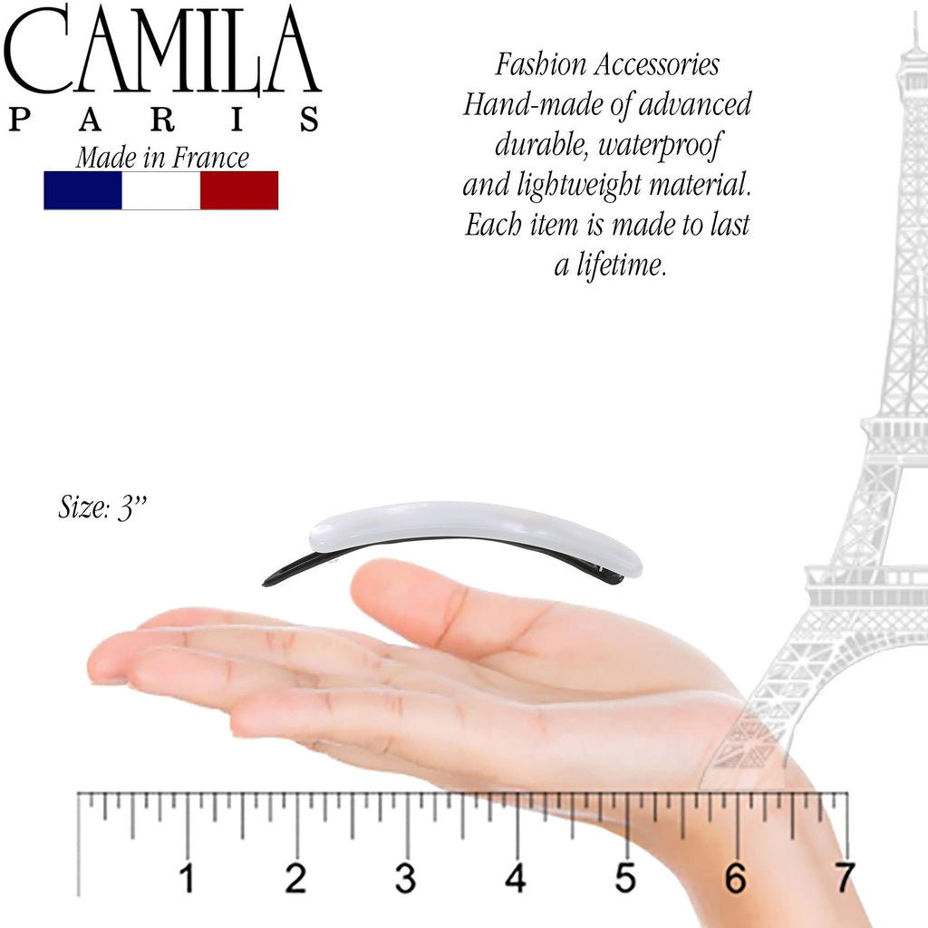 Camila Paris CP3361 French Hair Barrette Clip – Handmade White, Metal-Free Closure, Strong Hold
